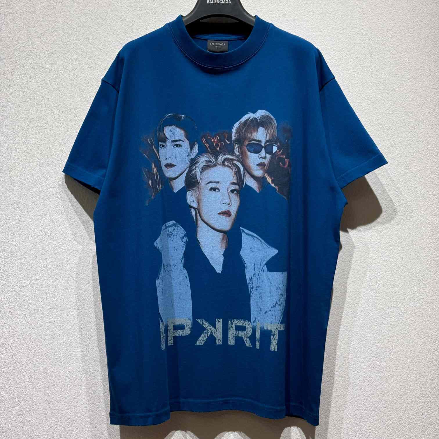 Balenciaga PP Krit Oversized T-Shirt In Dark Blue Dry Jersey - FashionPlug