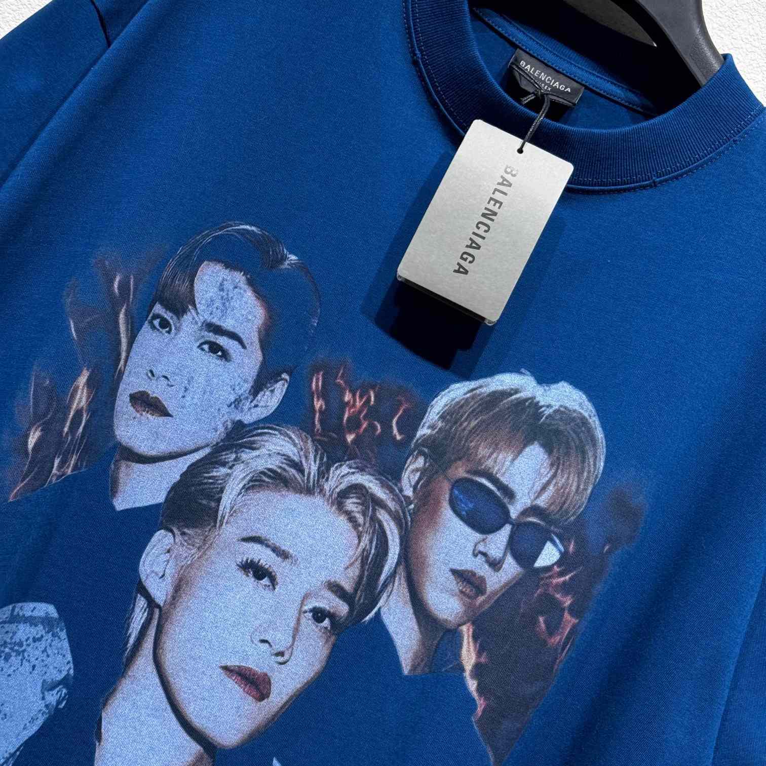 Balenciaga PP Krit Oversized T-Shirt In Dark Blue Dry Jersey - FashionPlug