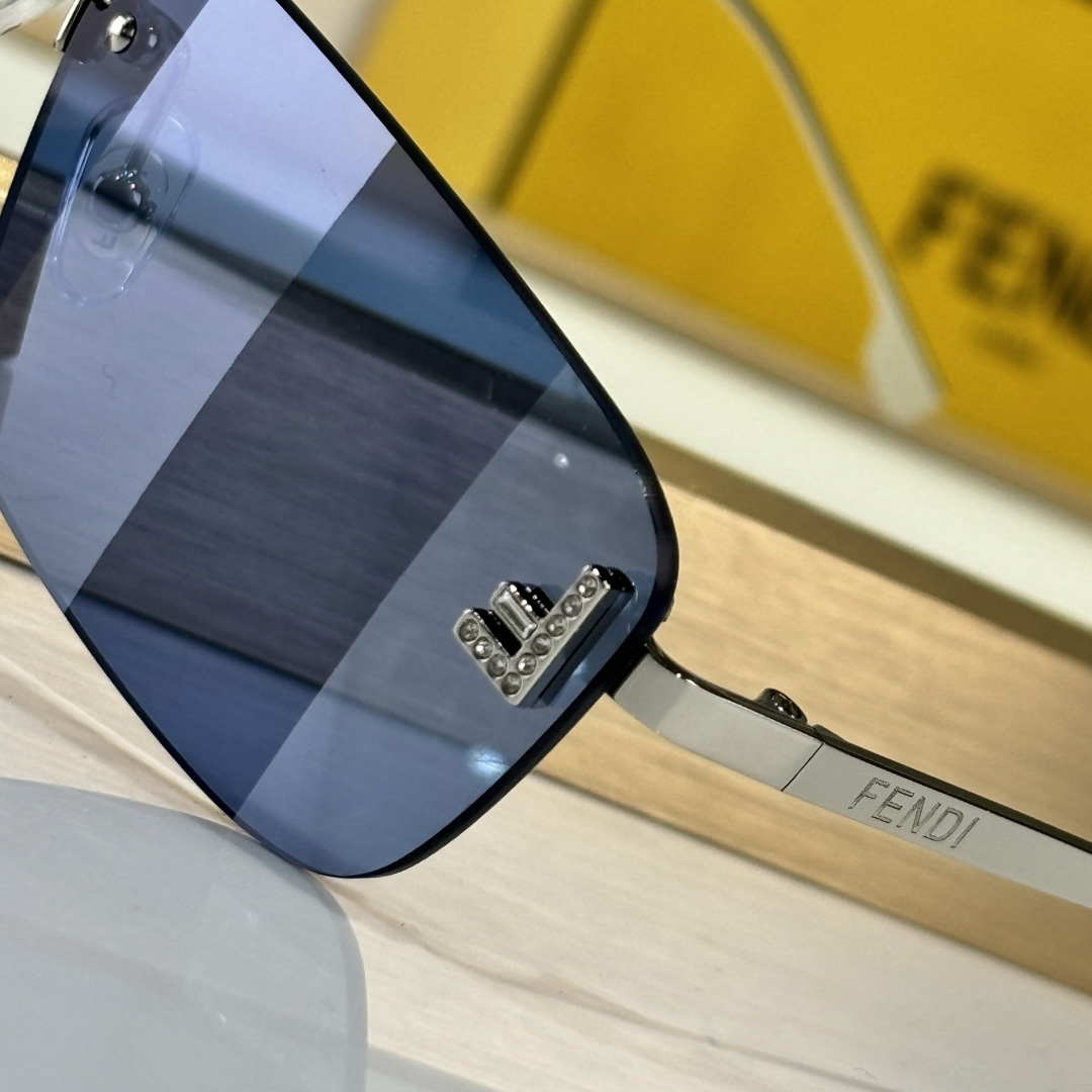 Fendi First Crystal Palladium-colored Sunglasses With Blue Lenses    - FashionPlug