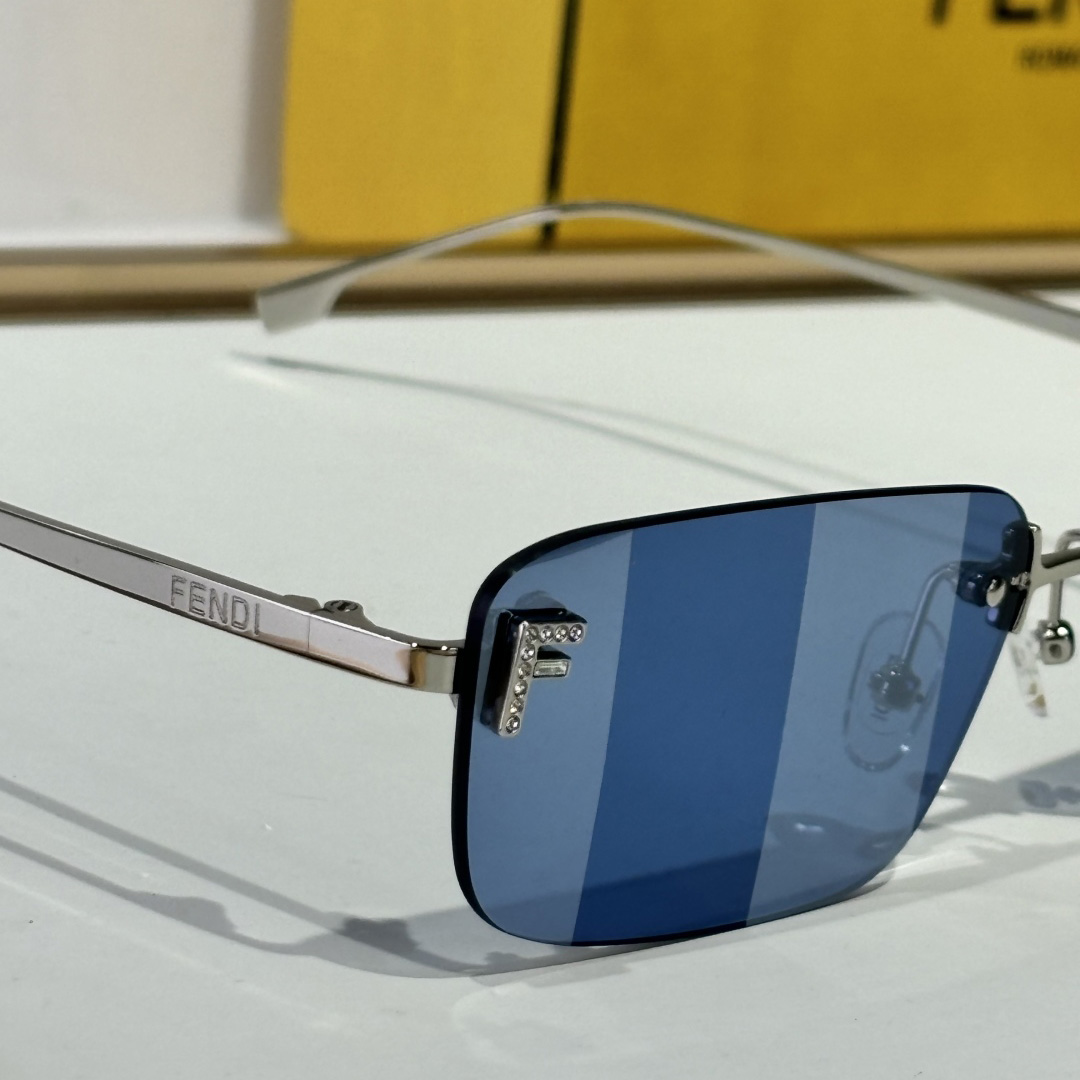 Fendi First Crystal Palladium-colored Sunglasses With Blue Lenses    - FashionPlug