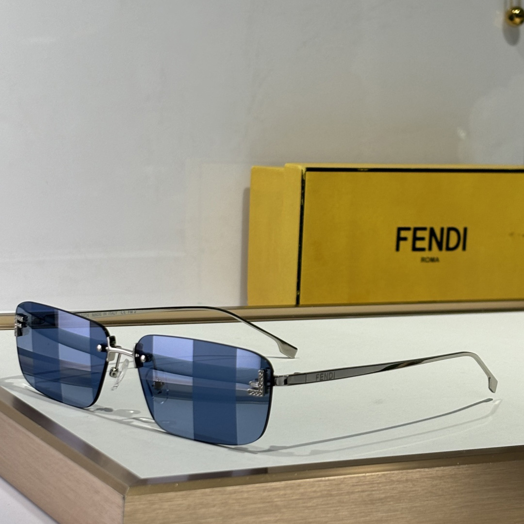 Fendi First Crystal Palladium-colored Sunglasses With Blue Lenses    - FashionPlug