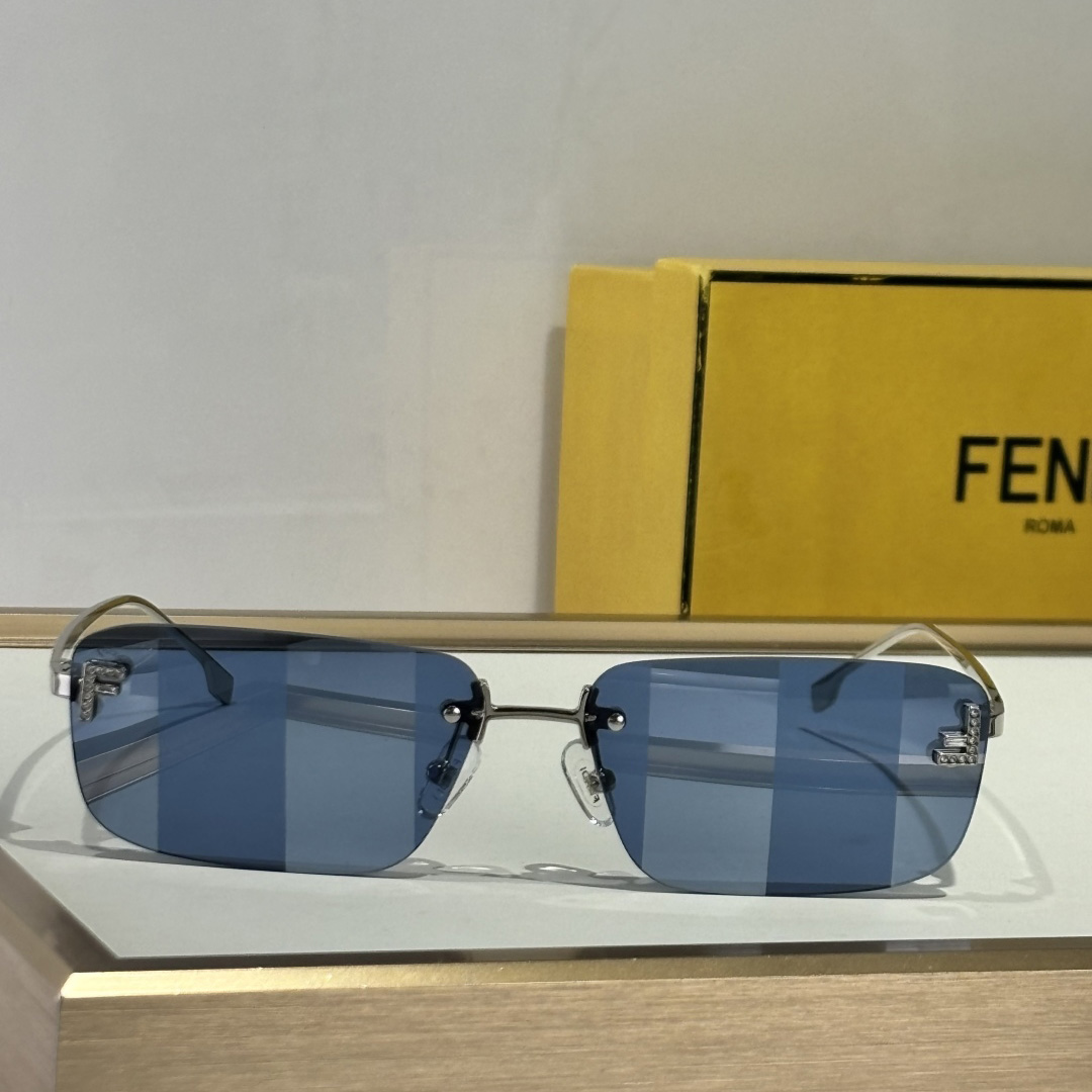 Fendi First Crystal Palladium-colored Sunglasses With Blue Lenses    - FashionPlug