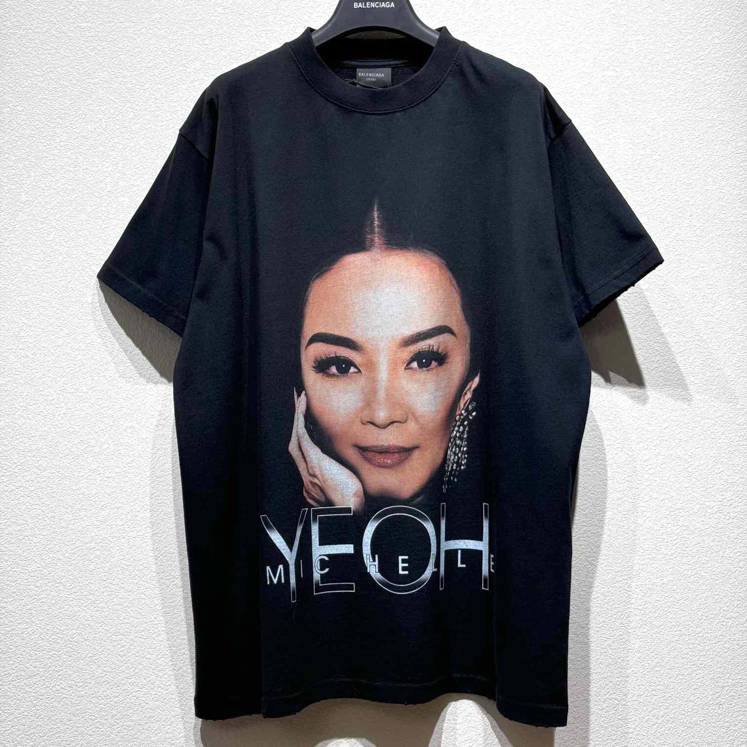 Balenciaga Michelle Boxy T-Shirt In faded Washed Black Dry Jersey - FashionPlug