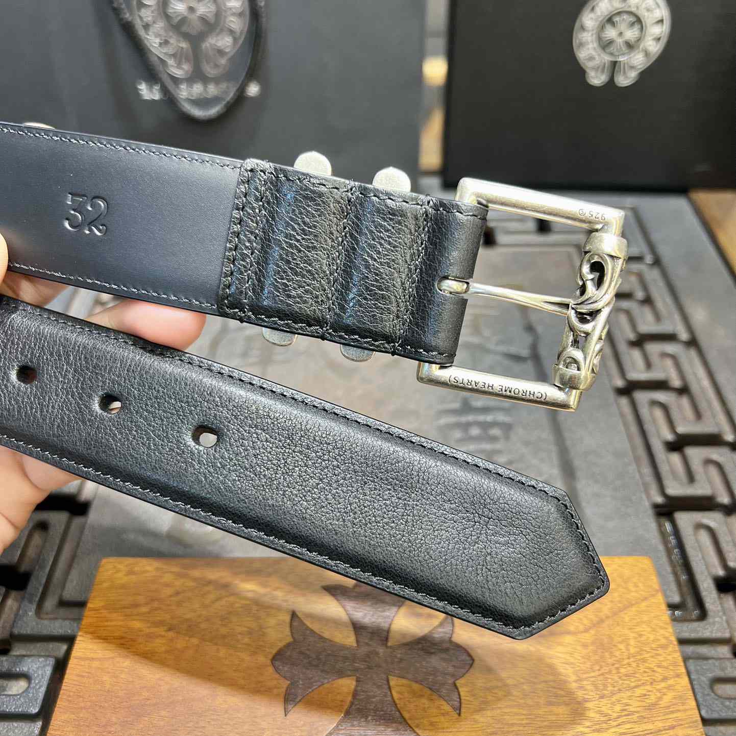 Chrome Hearts Retro Punk Rock Genuine Leather Belt   38MM - FashionPlug
