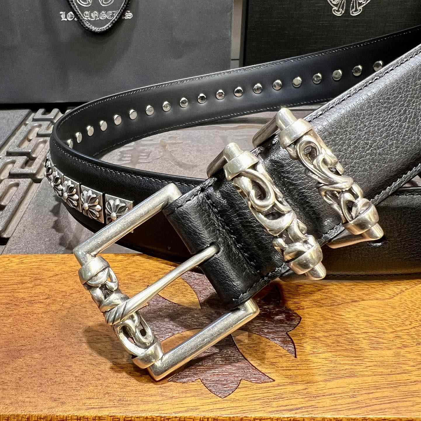 Chrome Hearts Retro Punk Rock Genuine Leather Belt   38MM - FashionPlug