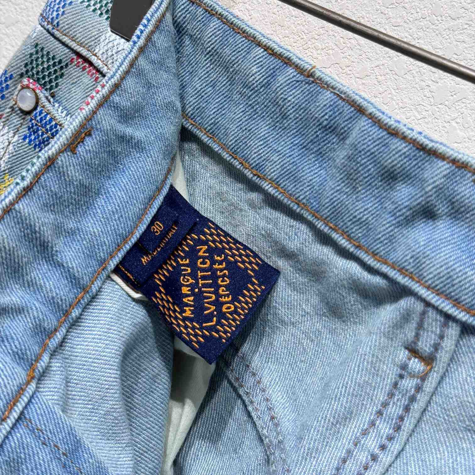 Louis Vuitton Damier Denim Wide-Leg Pants  1AHBMK - FashionPlug