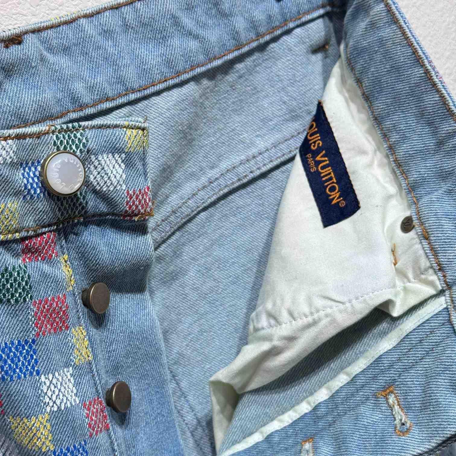 Louis Vuitton Damier Denim Wide-Leg Pants  1AHBMK - FashionPlug