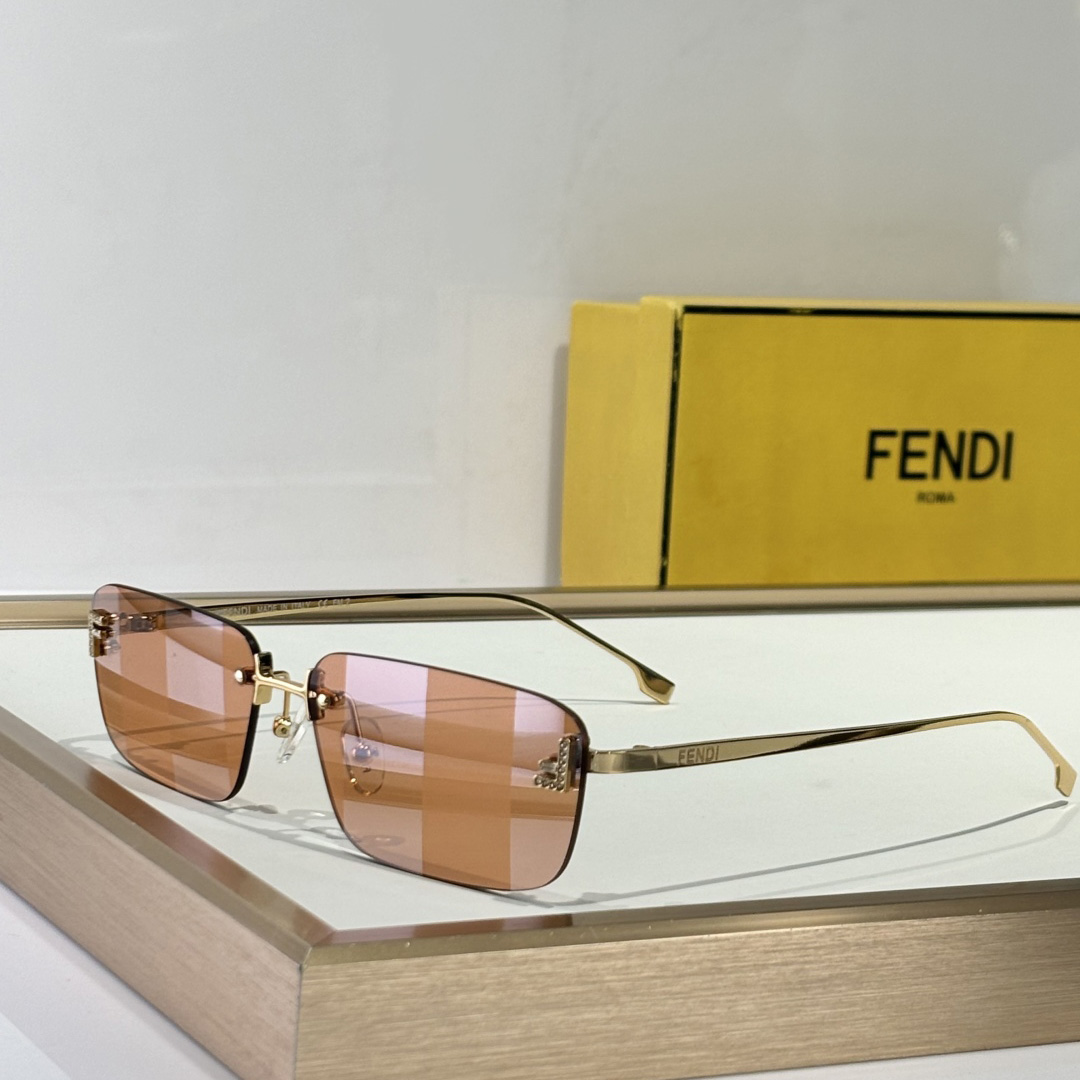 Fendi First Crystal Gold-colored Sunglasses With Rust-colored Lenses - FashionPlug