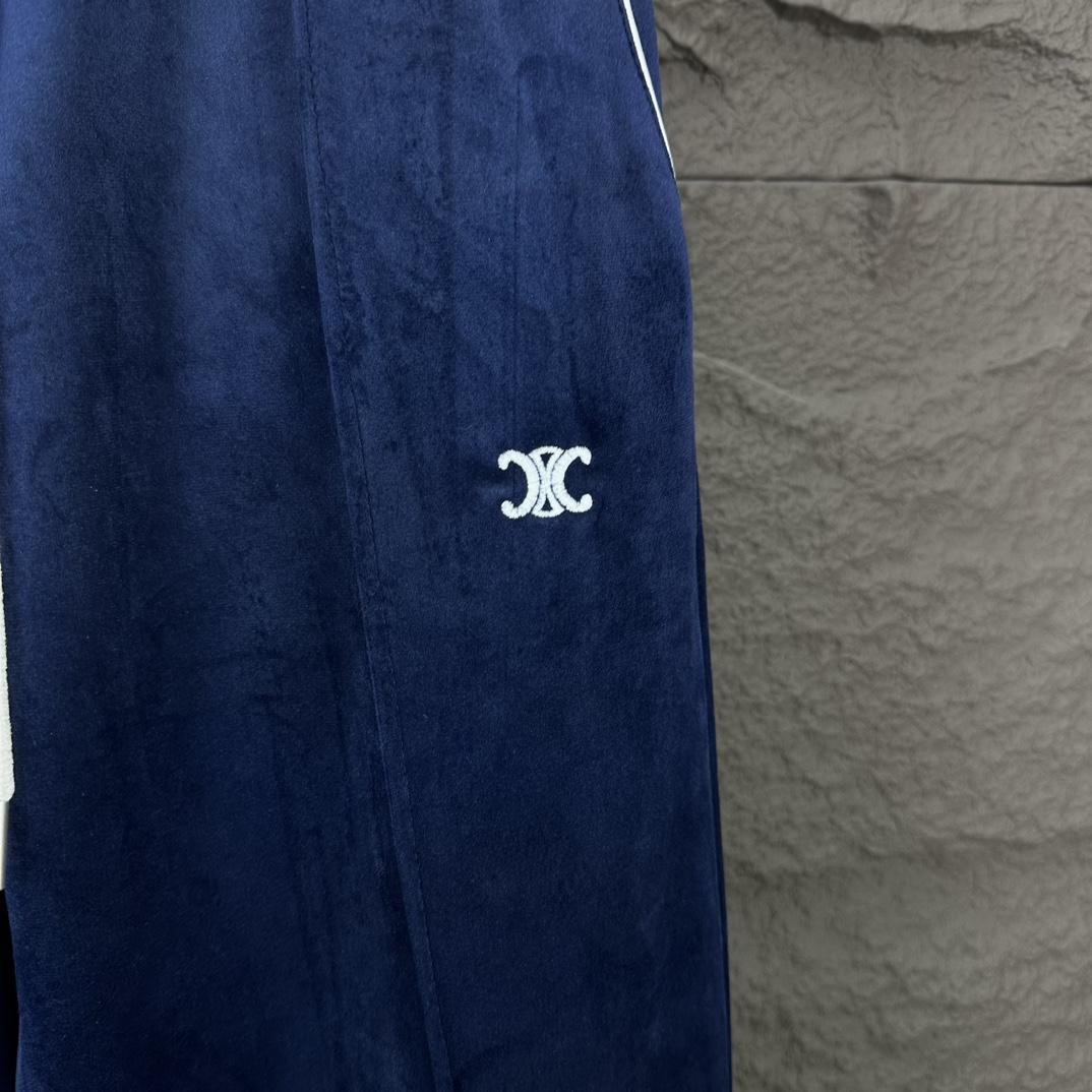 Celine Straight-Leg Logo-Embroidered Cotton-Blend Velour Track Pants - FashionPlug