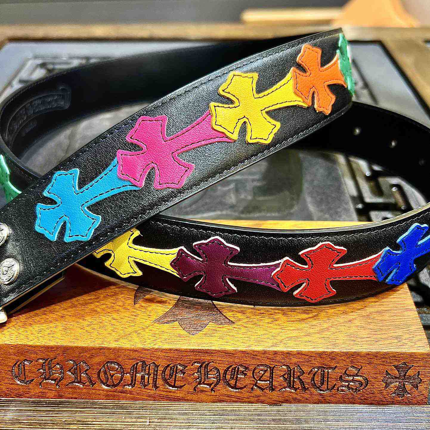 Chrome Hearts Colorful Cross Stitch CH Crochet Belt - FashionPlug