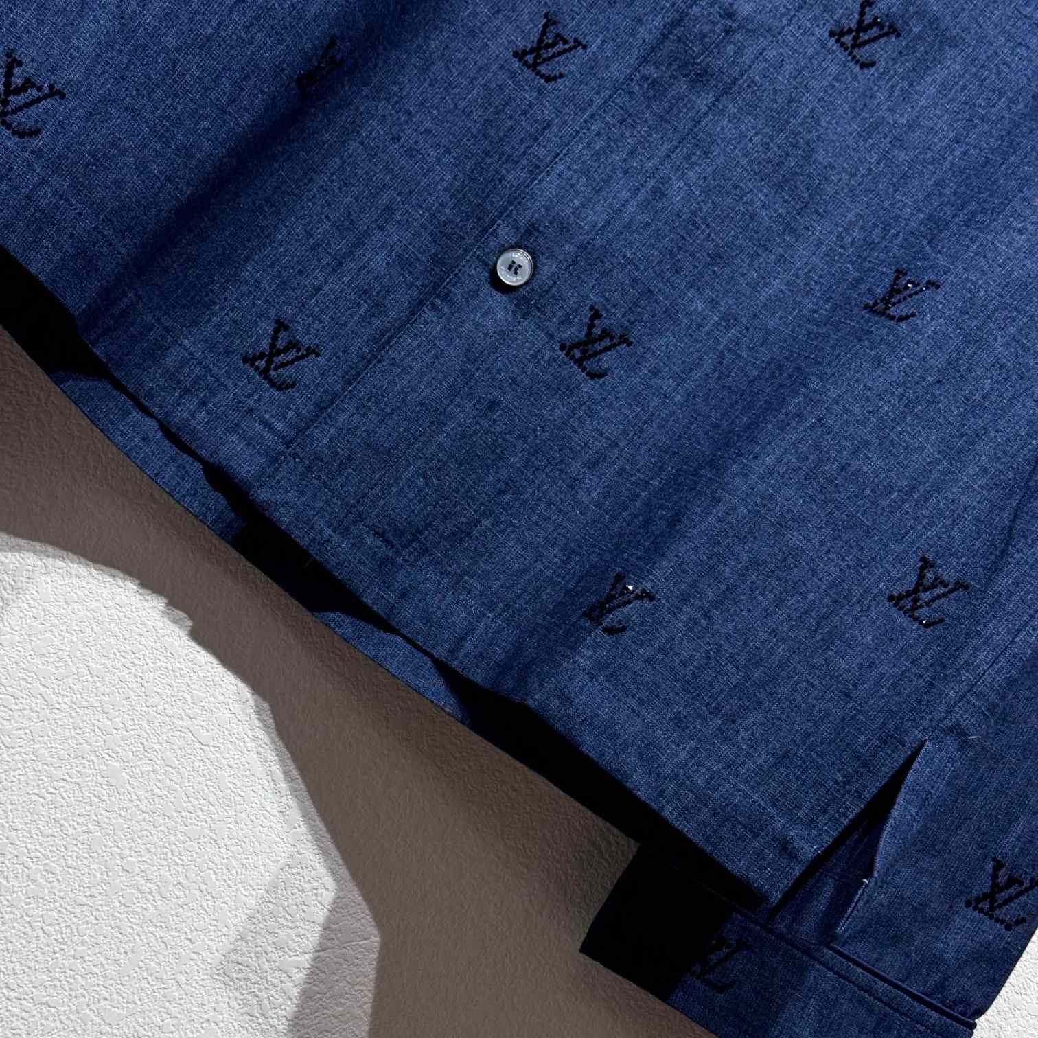 Louis Vuitton LV Blason Embellished Denim Pajama Shirt   1AGJMI - FashionPlug