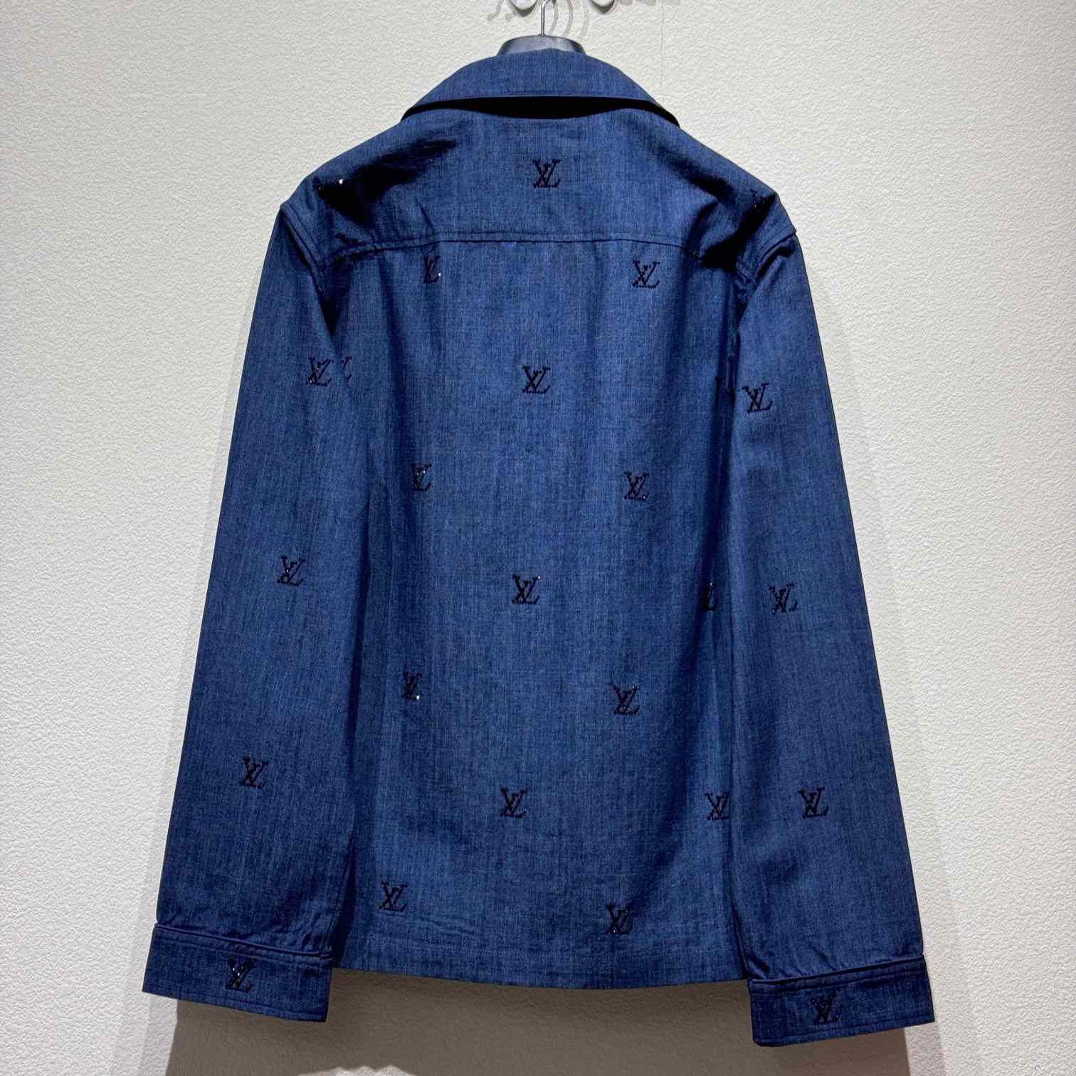Louis Vuitton LV Blason Embellished Denim Pajama Shirt   1AGJMI - FashionPlug