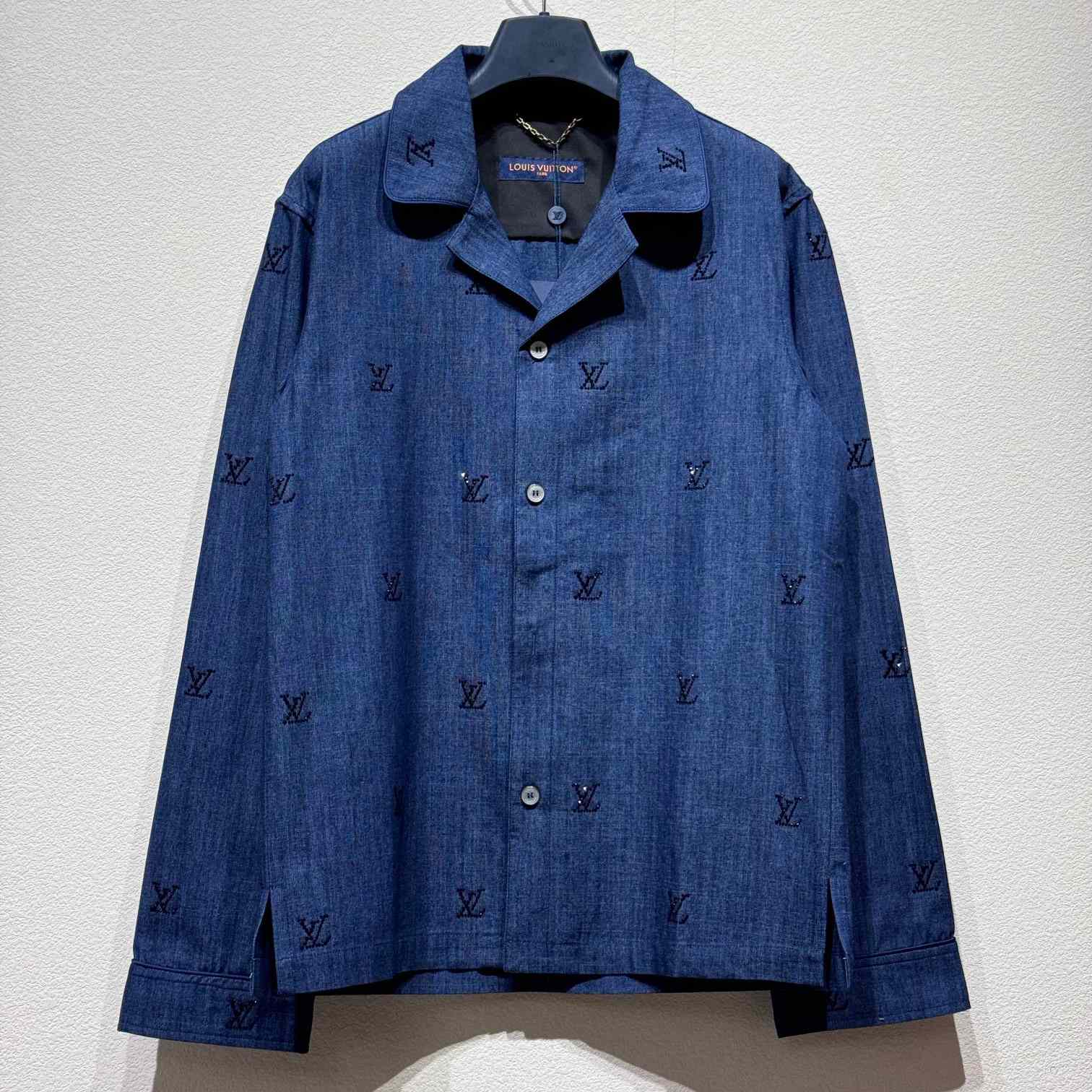 Louis Vuitton LV Blason Embellished Denim Pajama Shirt   1AGJMI - FashionPlug