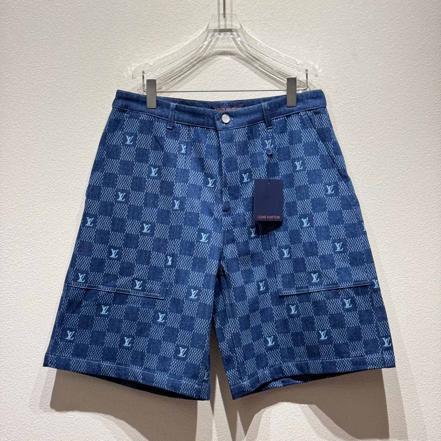 Louis Vuitton Embroidered Damier Denim Shorts  1AFVO5 - FashionPlug