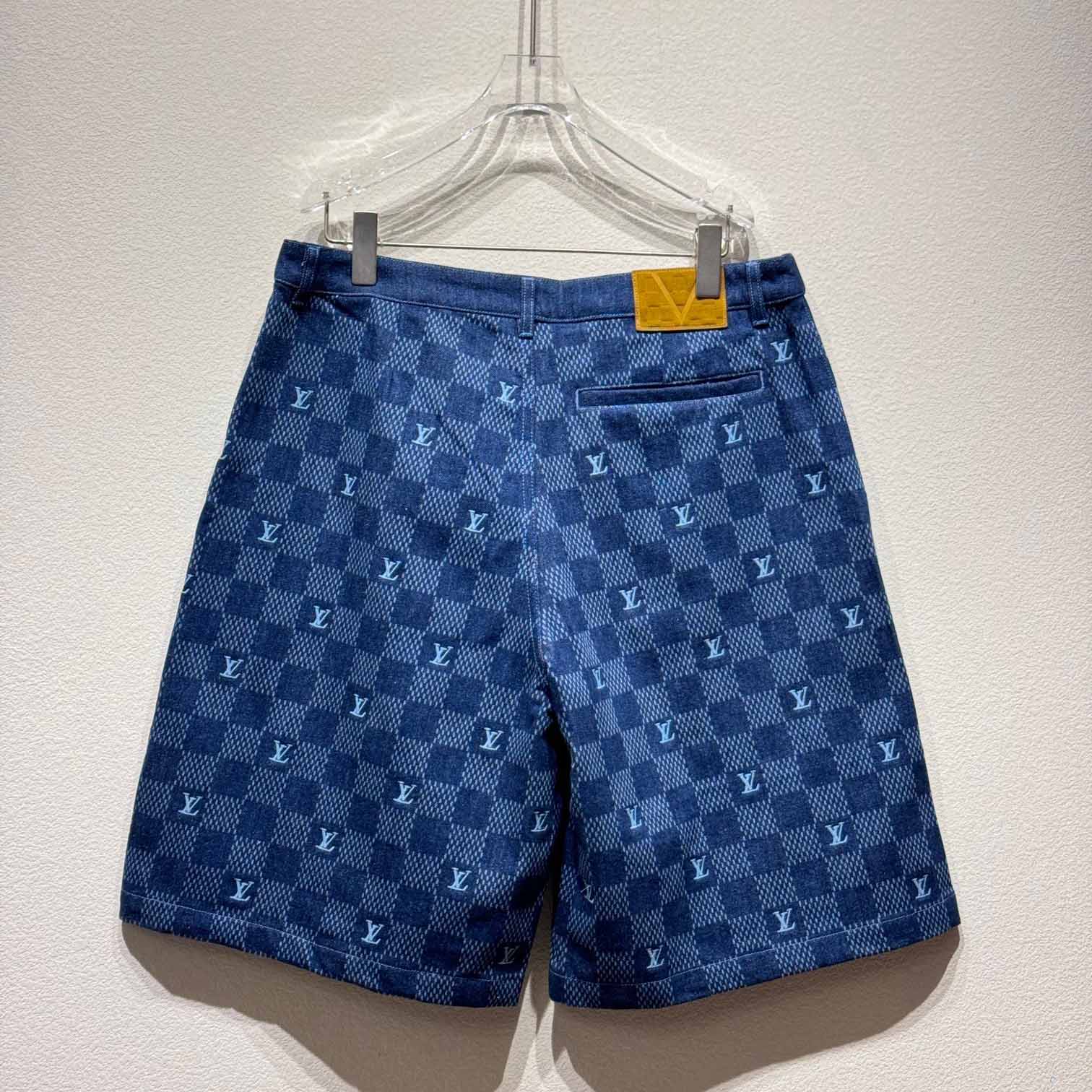 Louis Vuitton Embroidered Damier Denim Shorts  1AFVO5 - FashionPlug