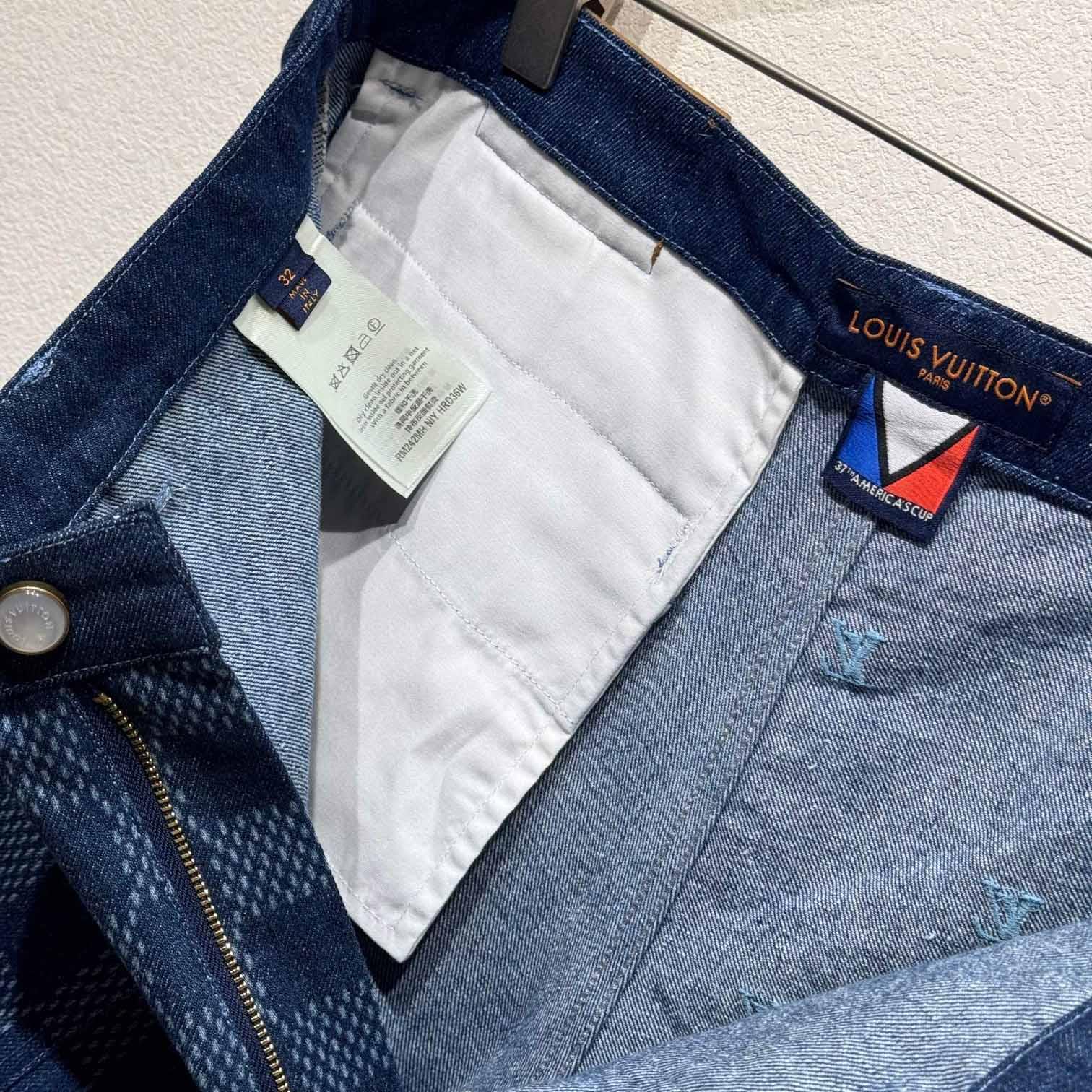 Louis Vuitton Embroidered Damier Denim Shorts  1AFVO5 - FashionPlug