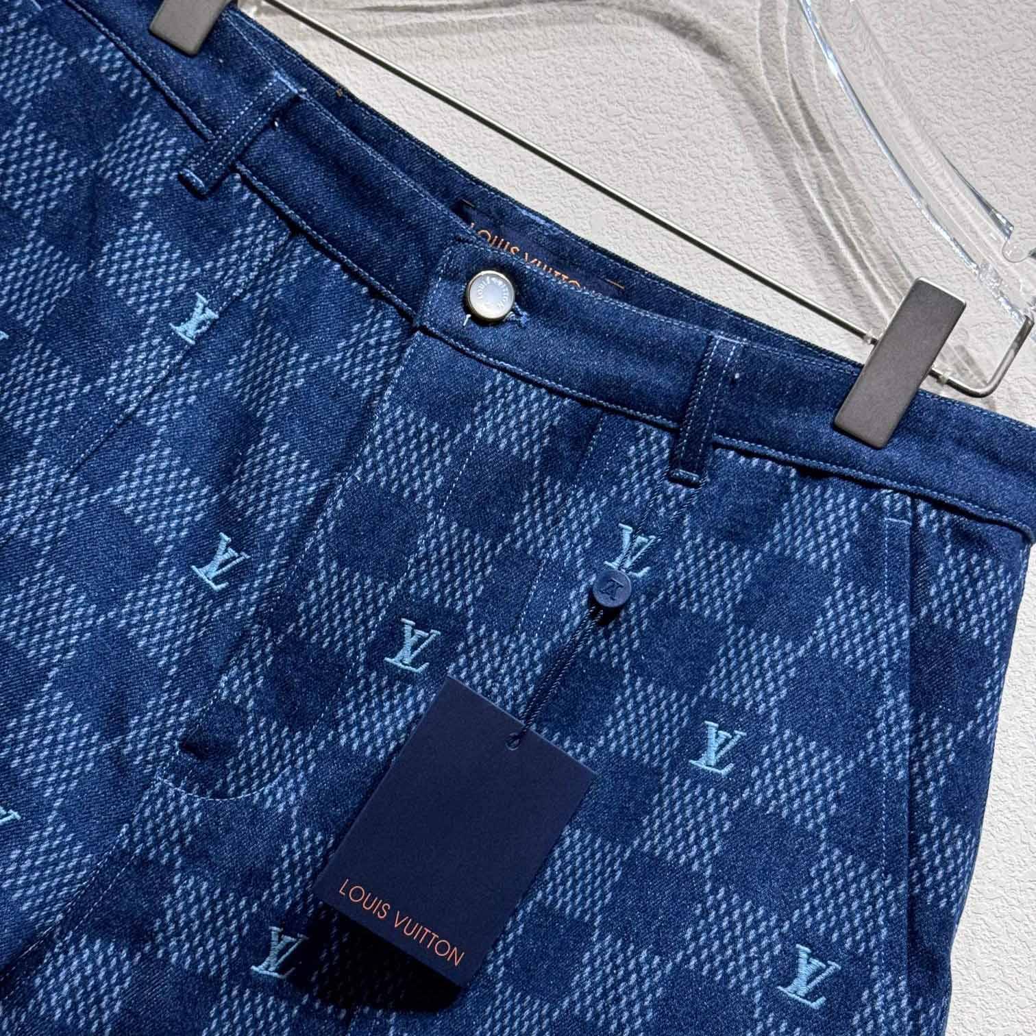 Louis Vuitton Embroidered Damier Denim Shorts  1AFVO5 - FashionPlug