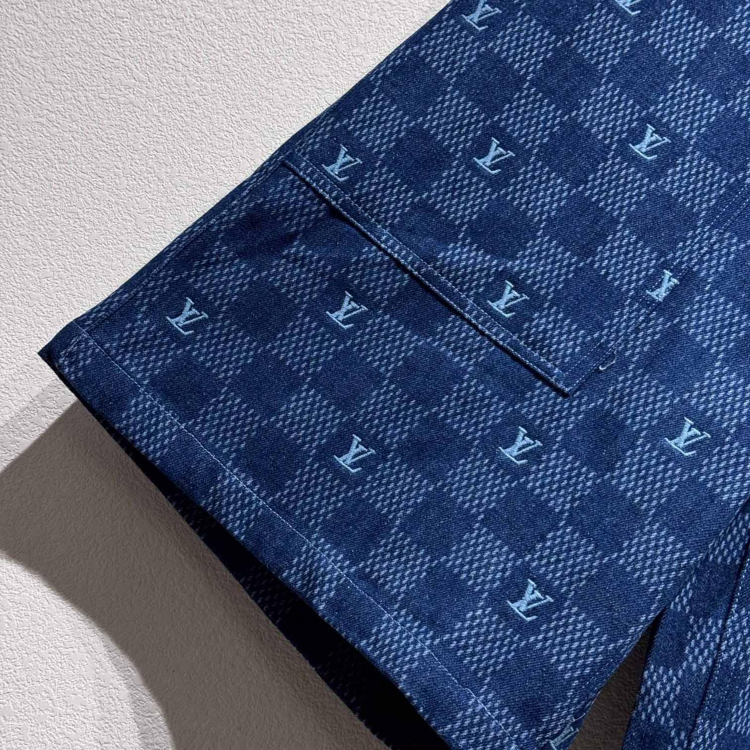 Louis Vuitton Embroidered Damier Denim Shorts  1AFVO5 - FashionPlug