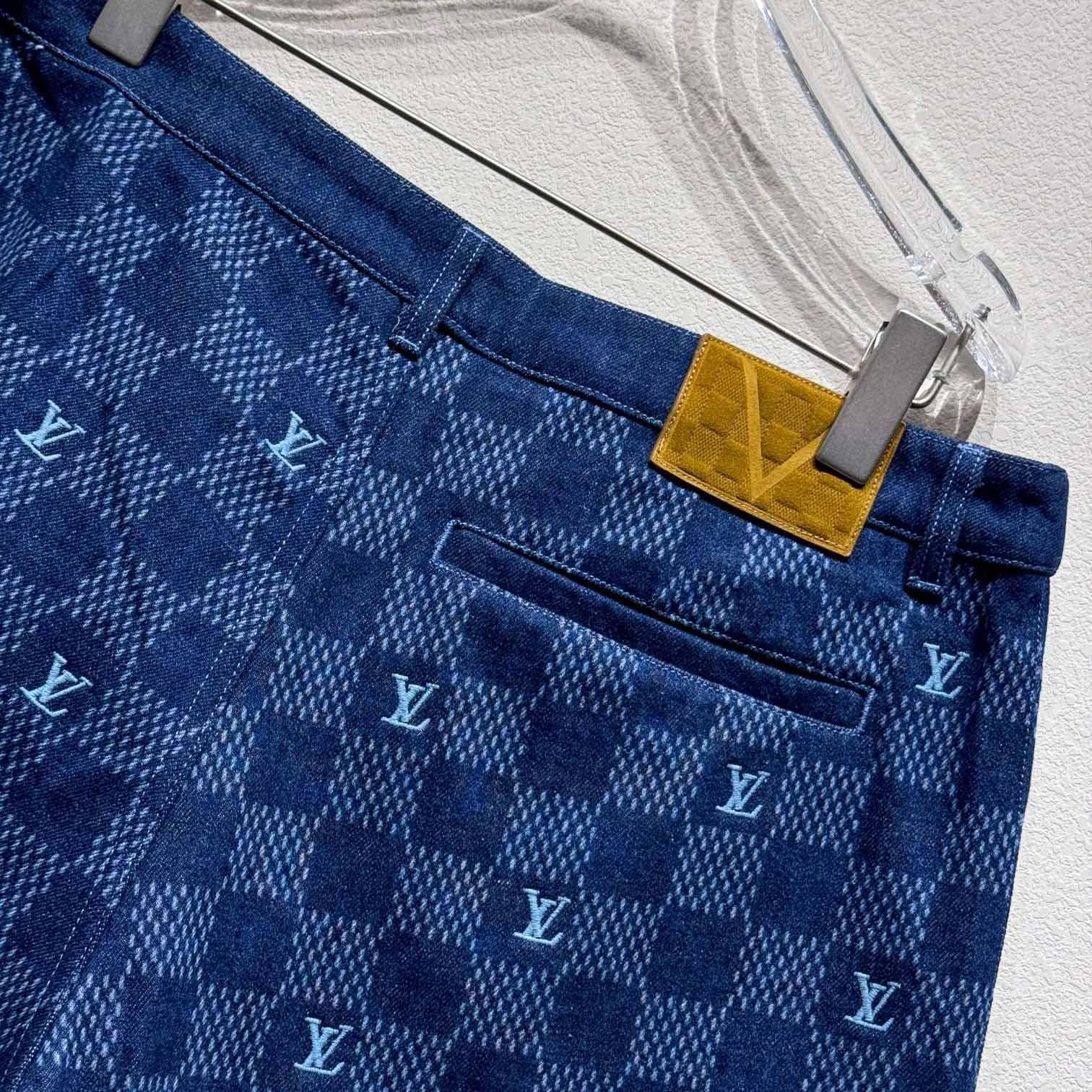Louis Vuitton Embroidered Damier Denim Shorts  1AFVO5 - FashionPlug