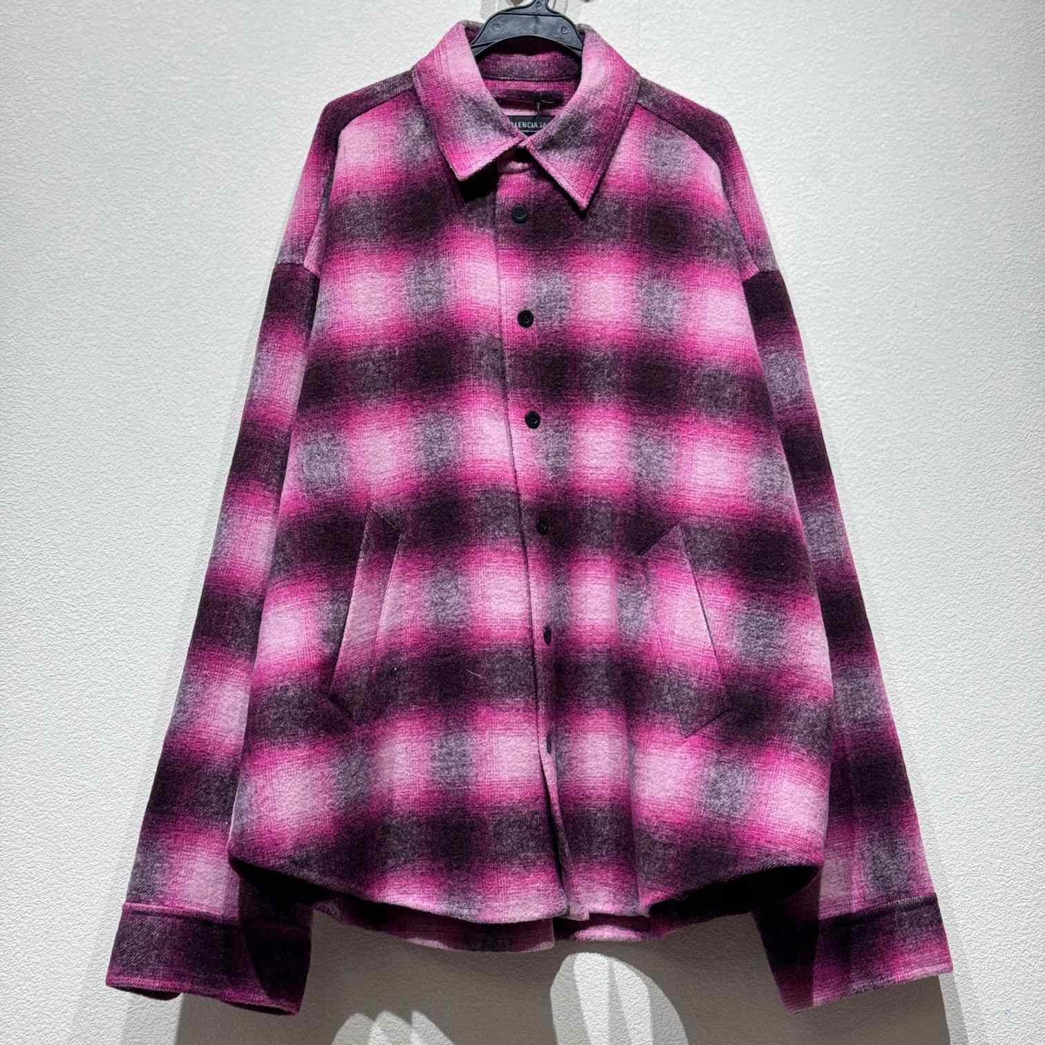 Balenciaga Padded Shirt In Pink And Black Check Flannel - FashionPlug