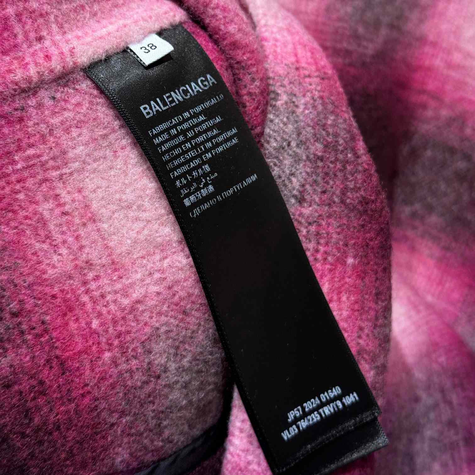 Balenciaga Padded Shirt In Pink And Black Check Flannel - FashionPlug