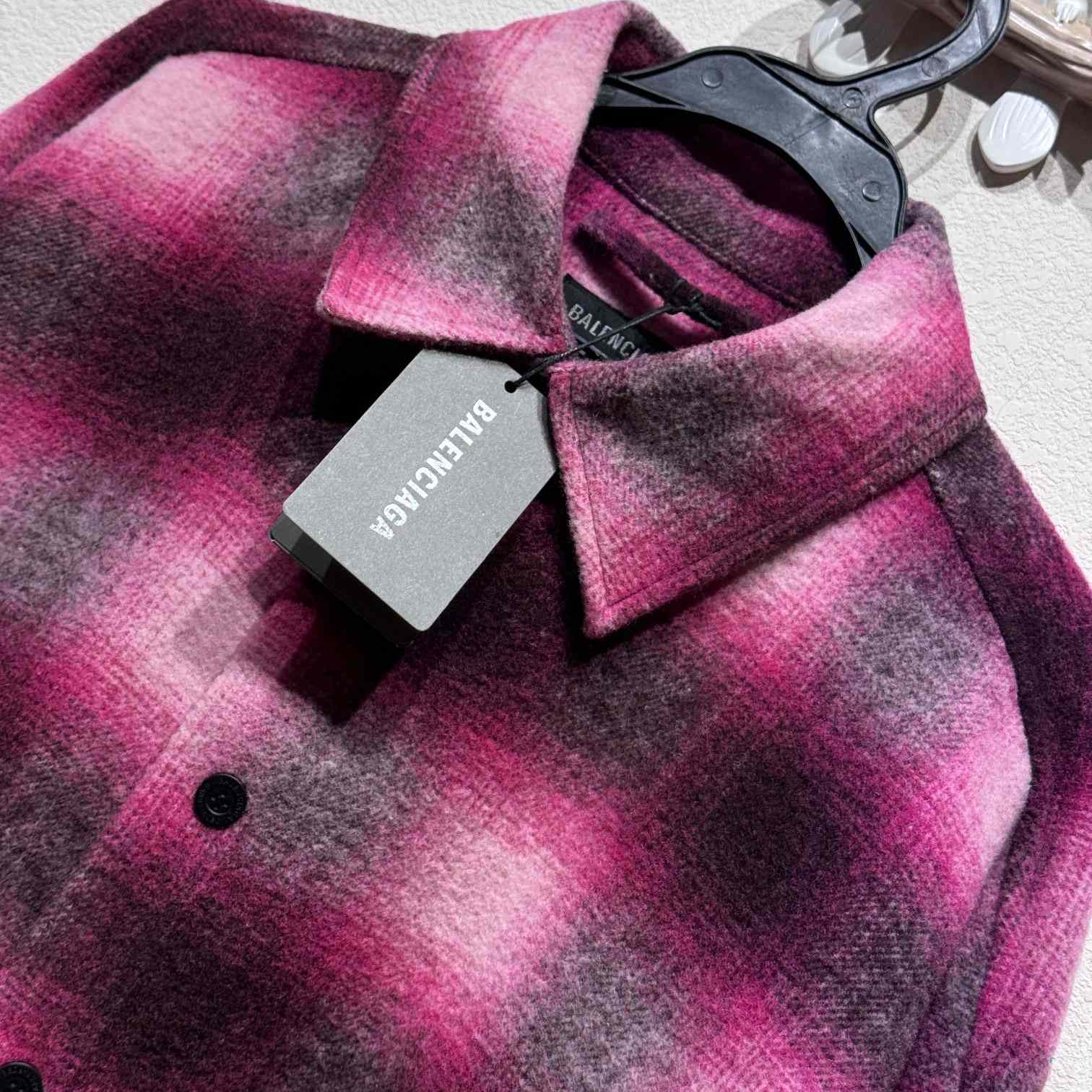 Balenciaga Padded Shirt In Pink And Black Check Flannel - FashionPlug