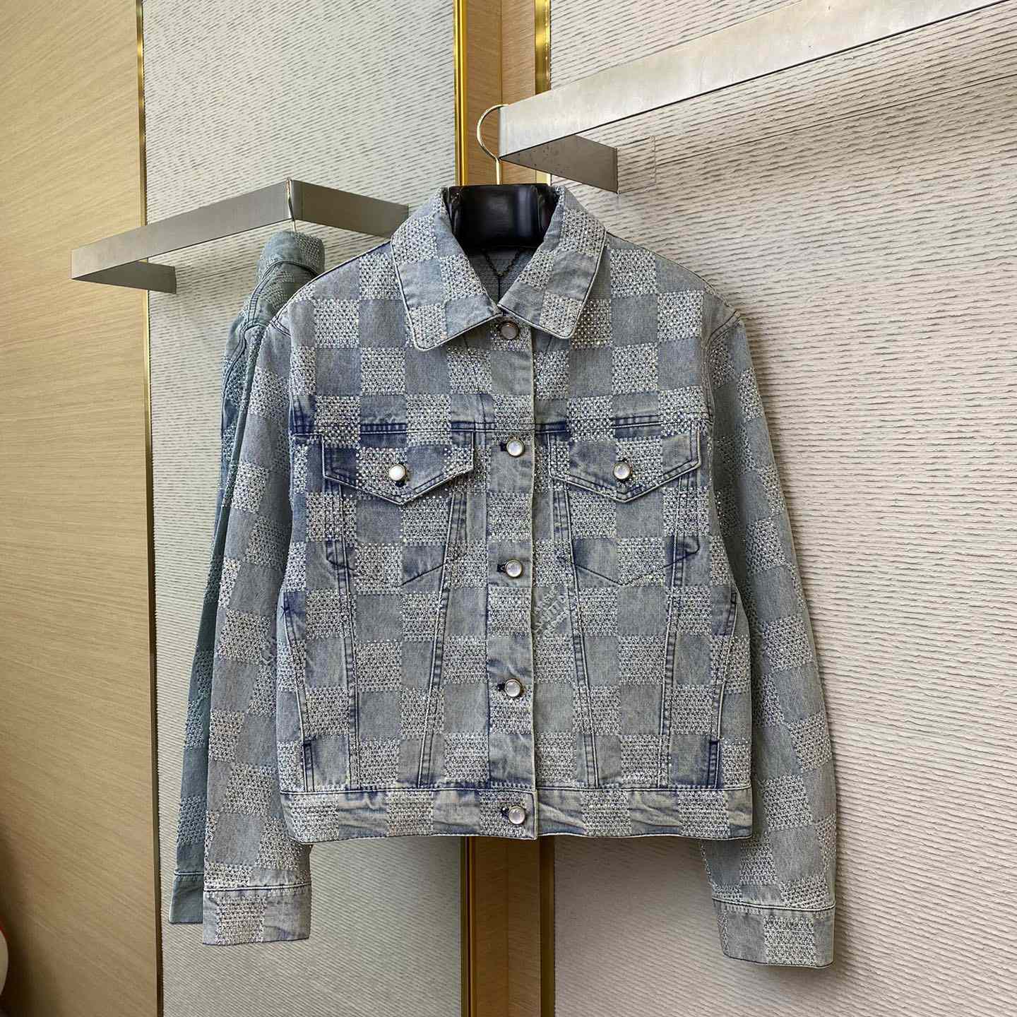 Louis Vuitton Damier Denim Jacket With Crystal - FashionPlug