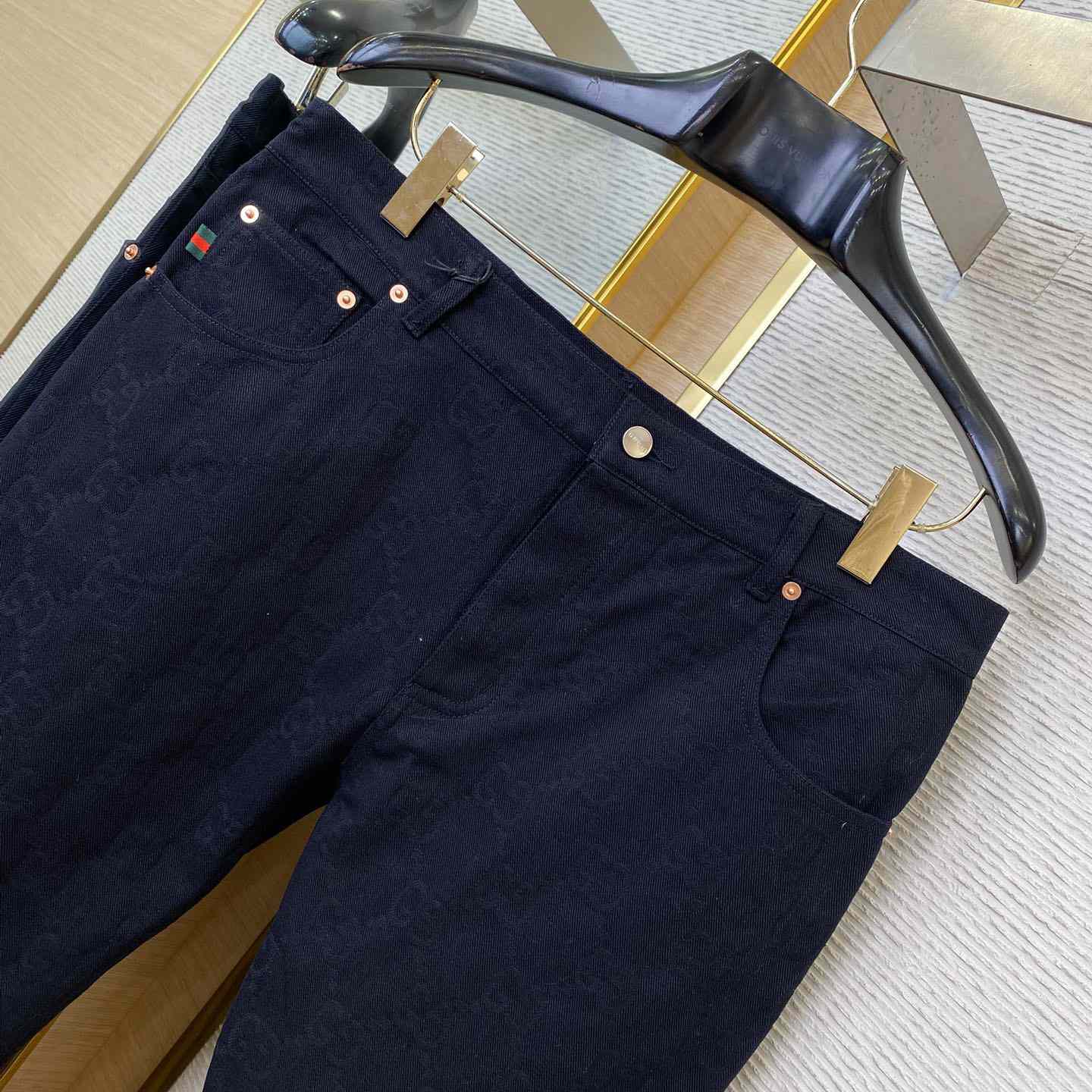 Gucci GG Denim Jacquard Jacket And Jeans - FashionPlug