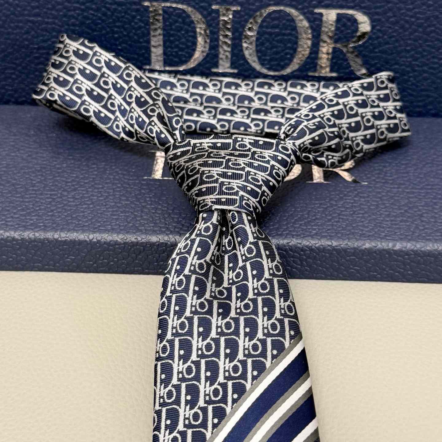 Dior Striped Dior Oblique Tie - FashionPlug