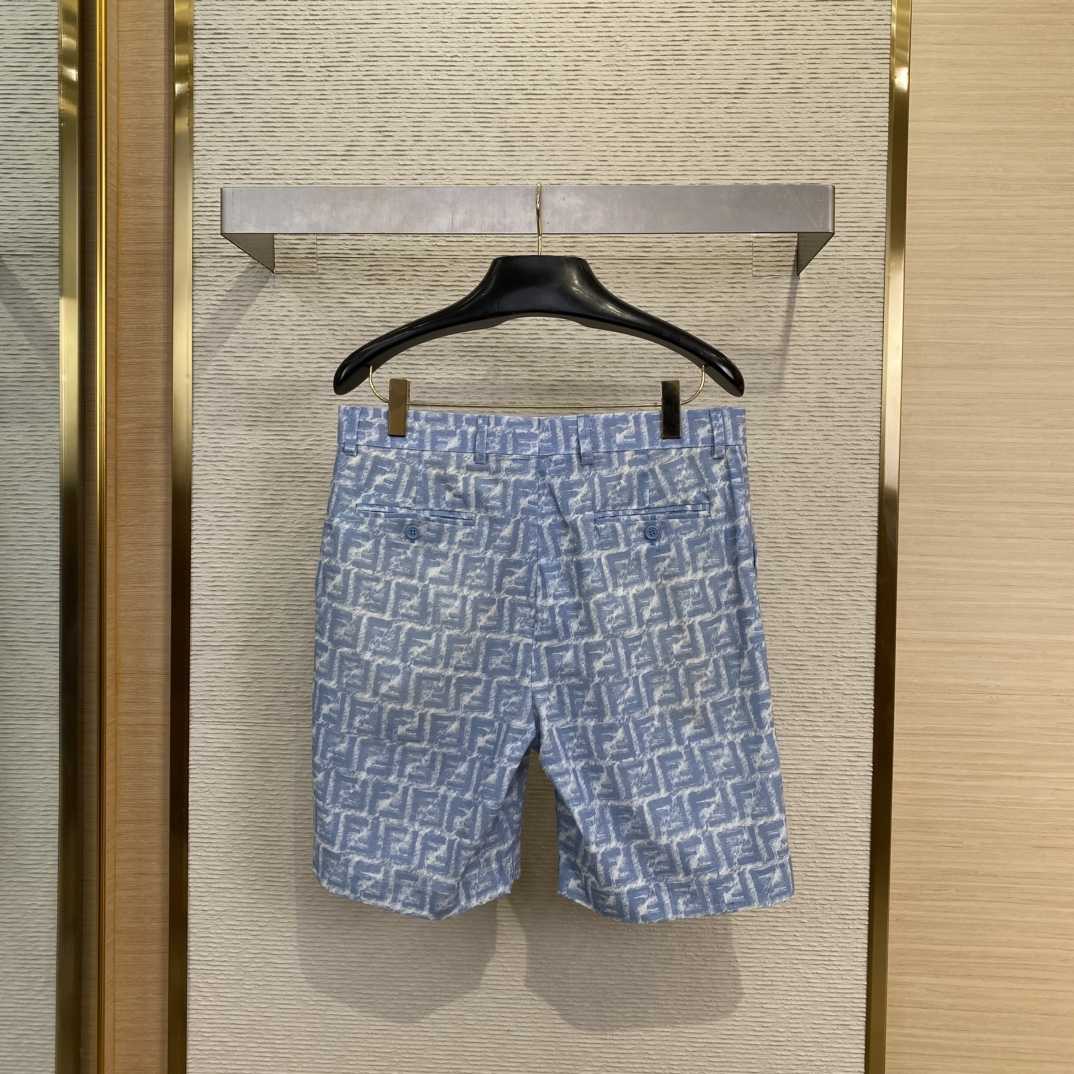 Fendi Blue FF Linen Shorts - FashionPlug