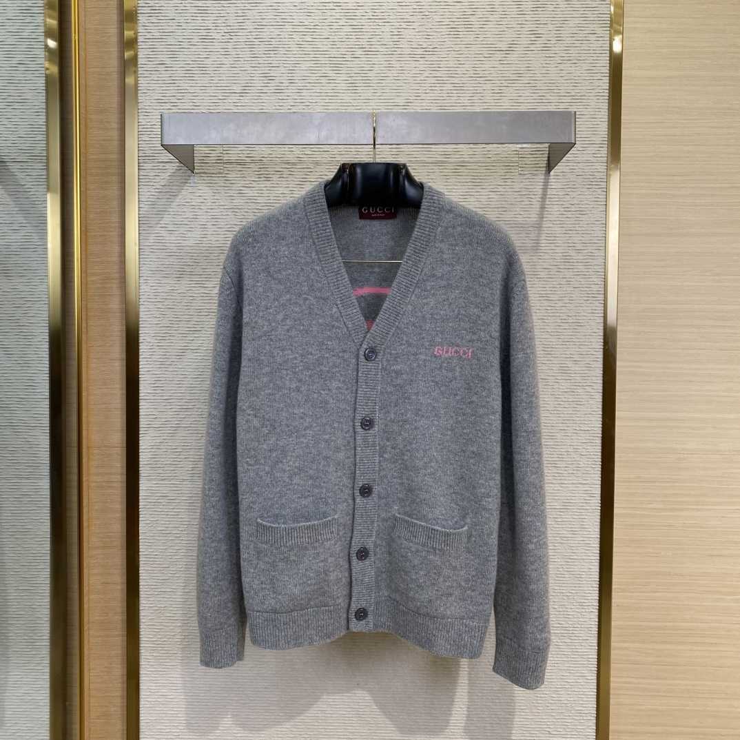 Gucci Wool Cashmere Cardigan With Intarsia  - FashionPlug