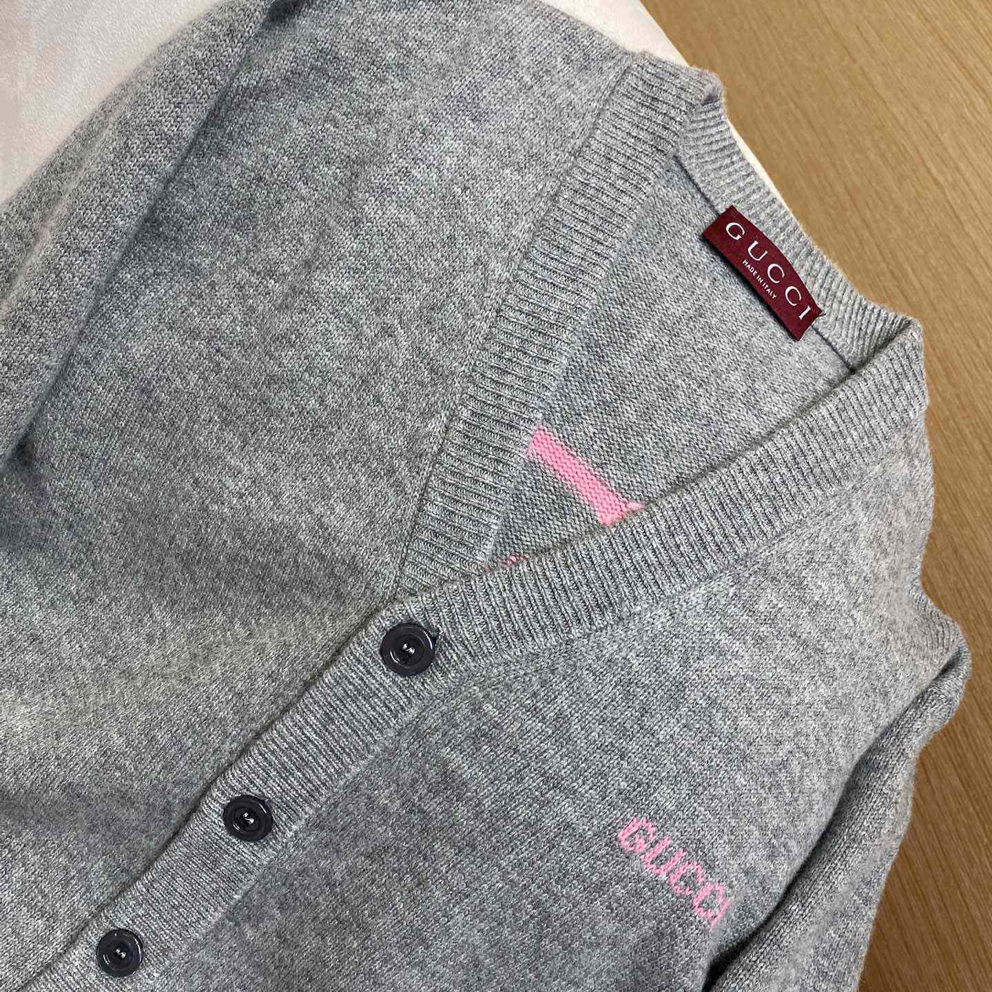 Gucci Wool Cashmere Cardigan With Intarsia  - FashionPlug