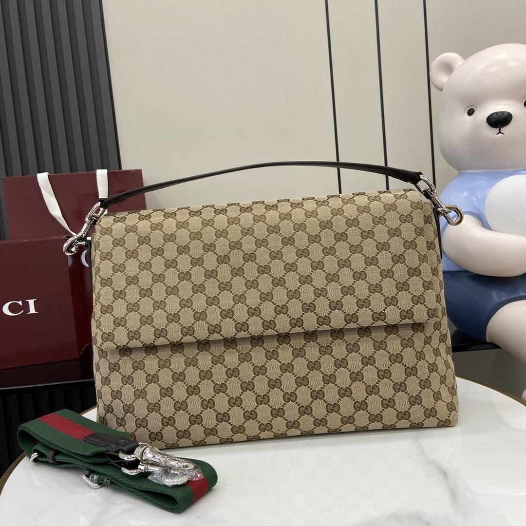 Gucci Medium GG Crossbody Bag With Web - FashionPlug
