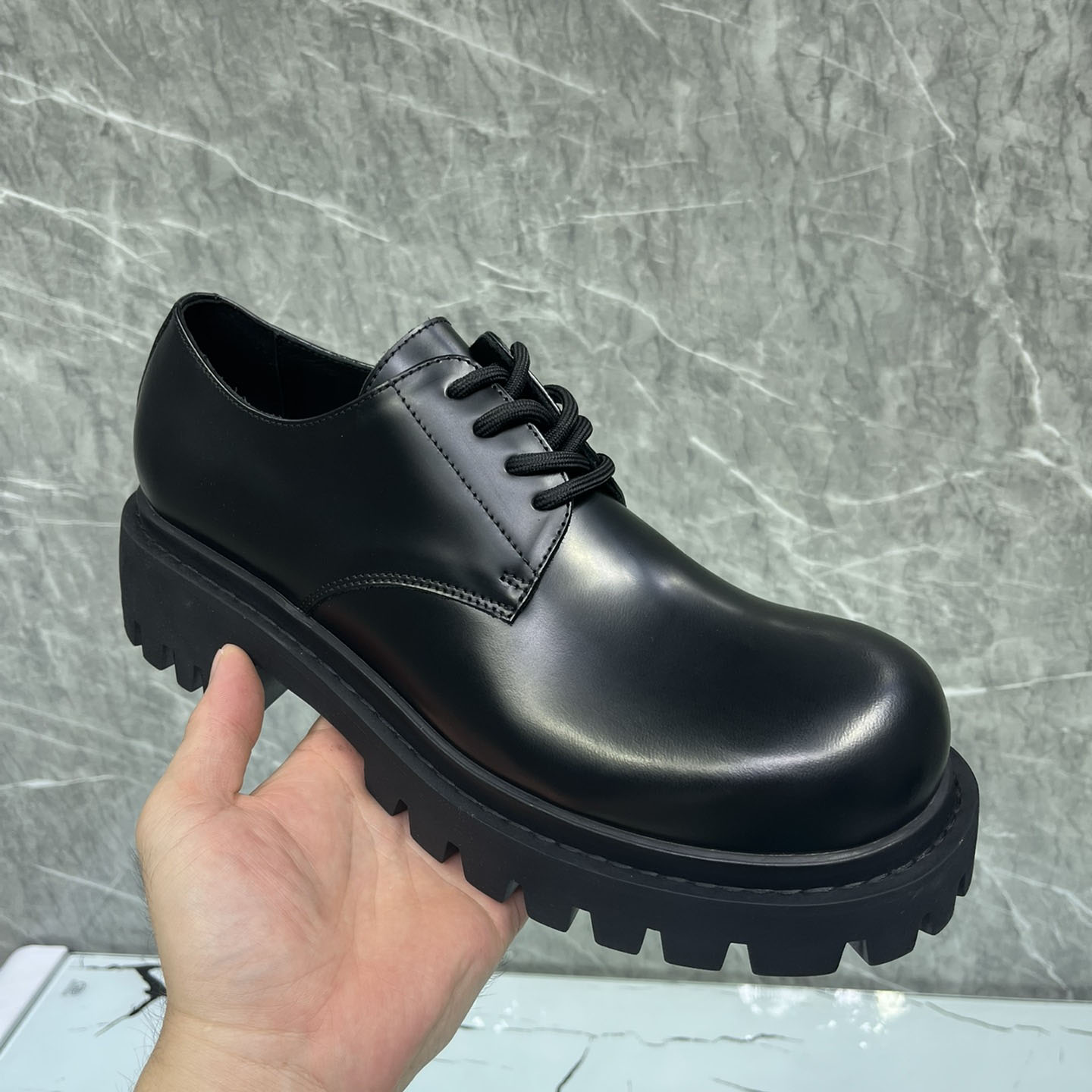 Balenciaga Hummer Derbie In Black Matte Calfskin - FashionPlug