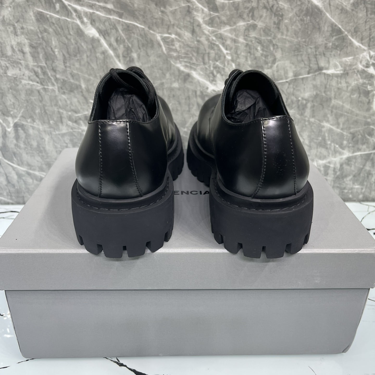 Balenciaga Hummer Derbie In Black Matte Calfskin - FashionPlug
