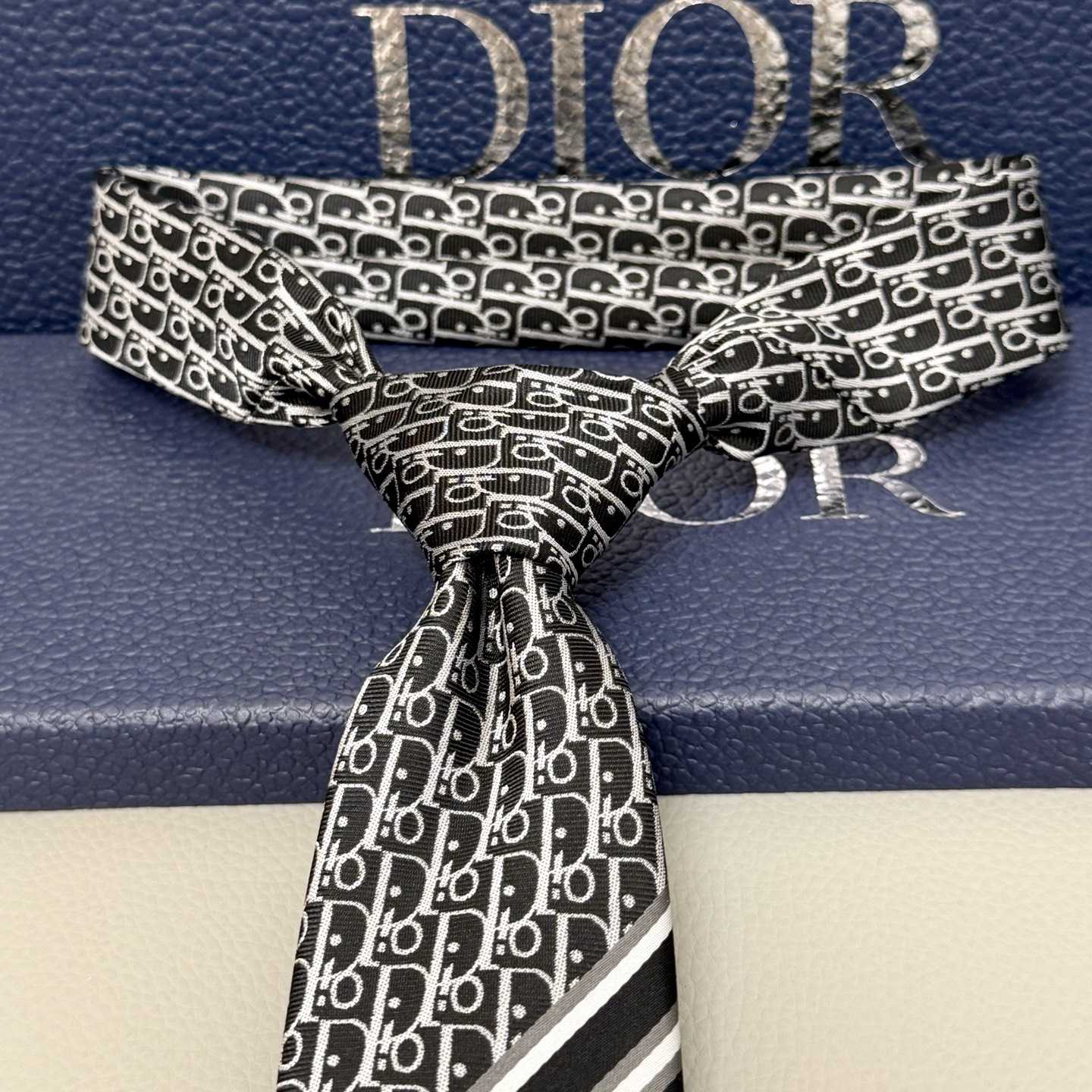 Dior Striped Dior Oblique Tie - FashionPlug