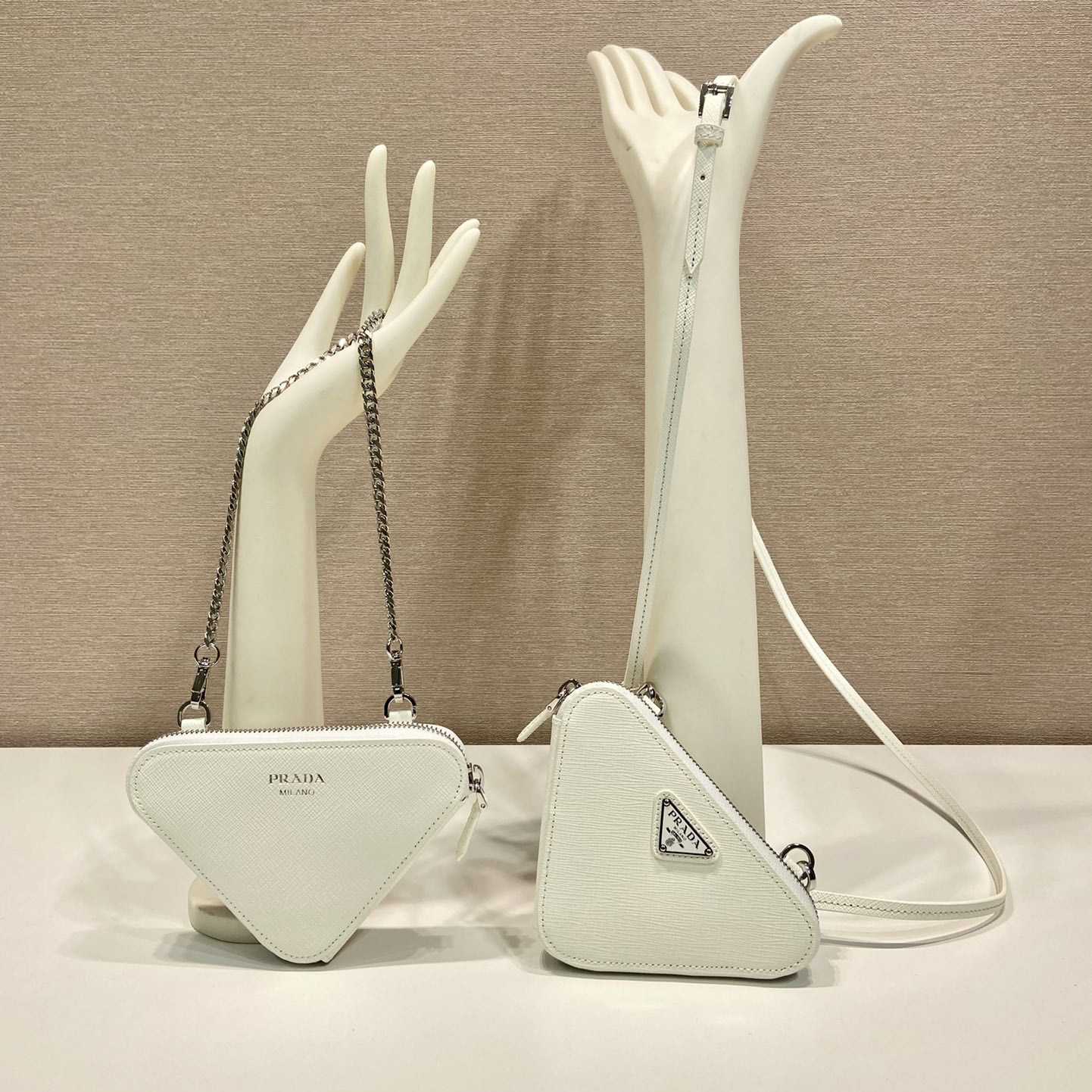 Prada Triangular Embellished Satin And Leather Mini-pouch - FashionPlug