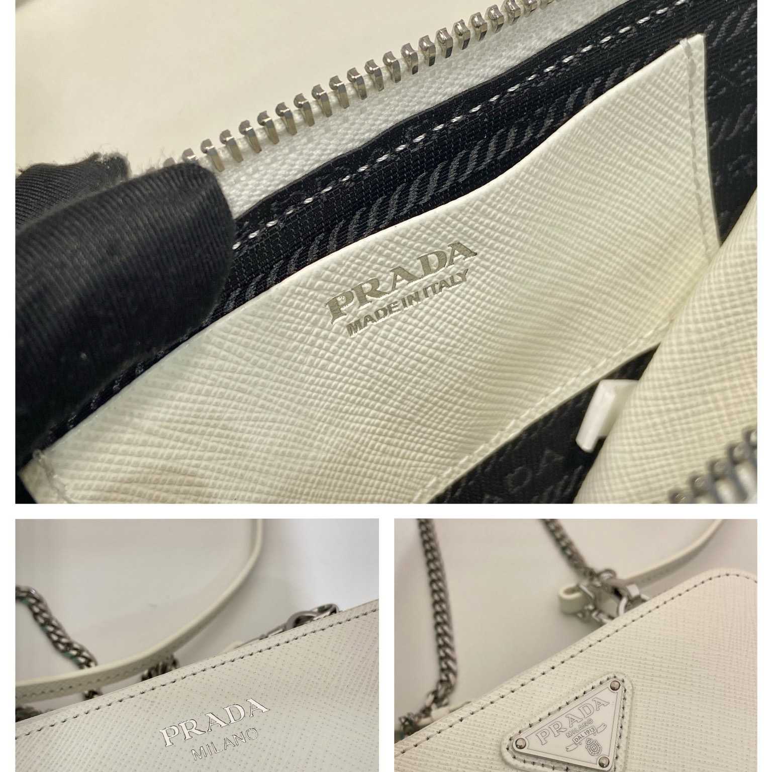 Prada Triangular Embellished Satin And Leather Mini-pouch - FashionPlug