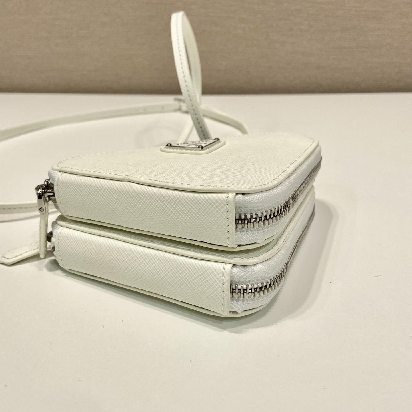 Prada Triangular Embellished Satin And Leather Mini-pouch - FashionPlug