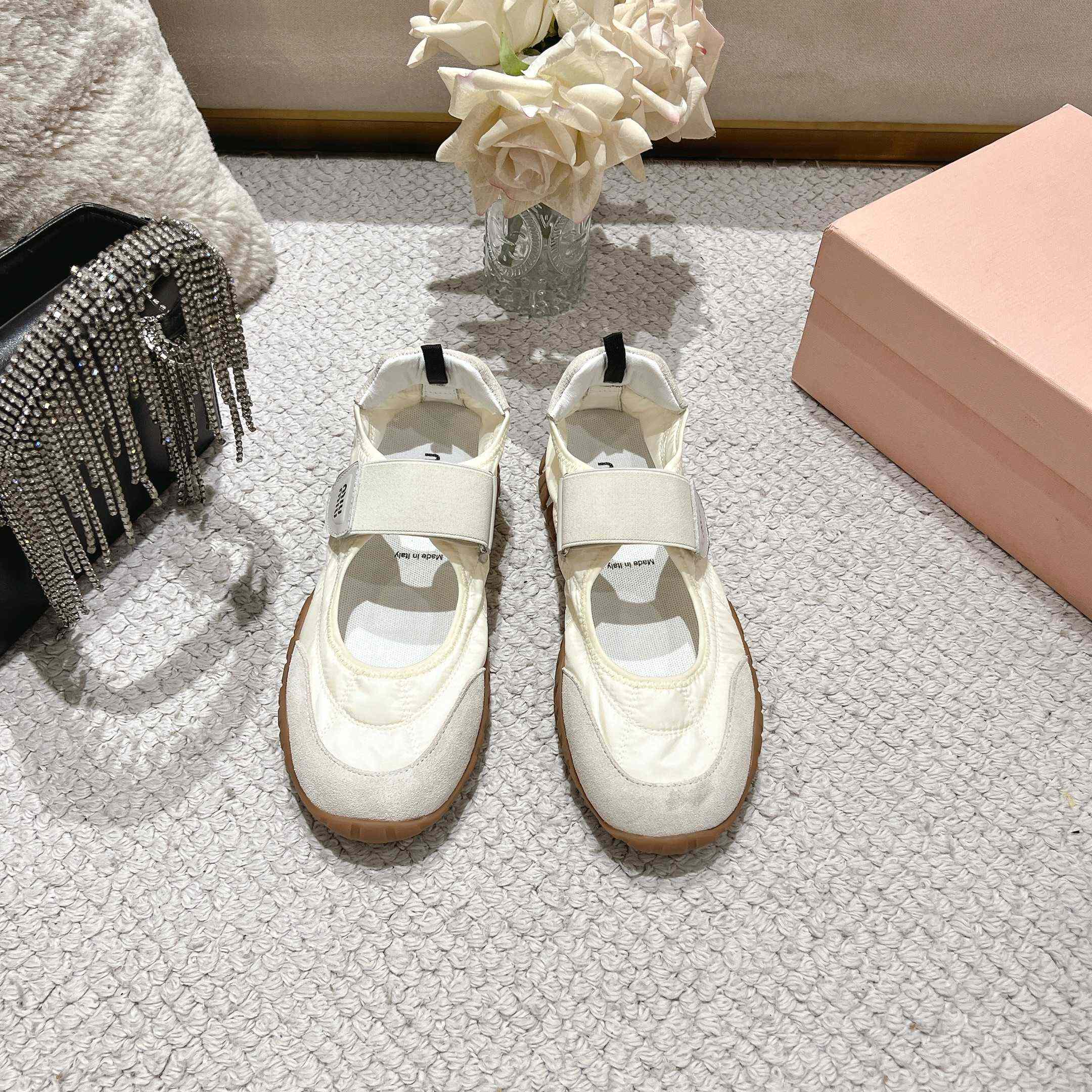 Miu Miu Tyre Technical Fabric And Suede Ballerinas - FashionPlug