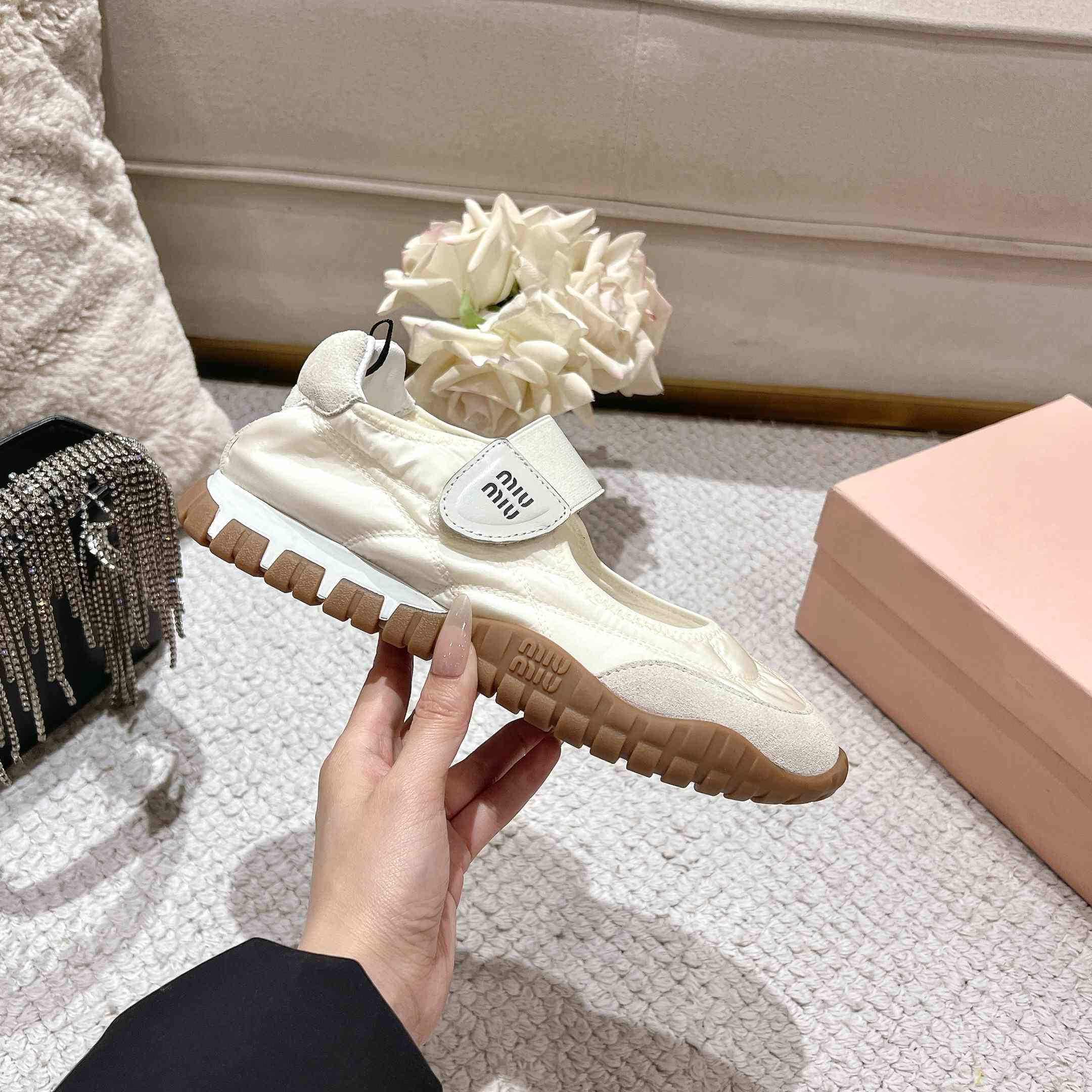 Miu Miu Tyre Technical Fabric And Suede Ballerinas - FashionPlug