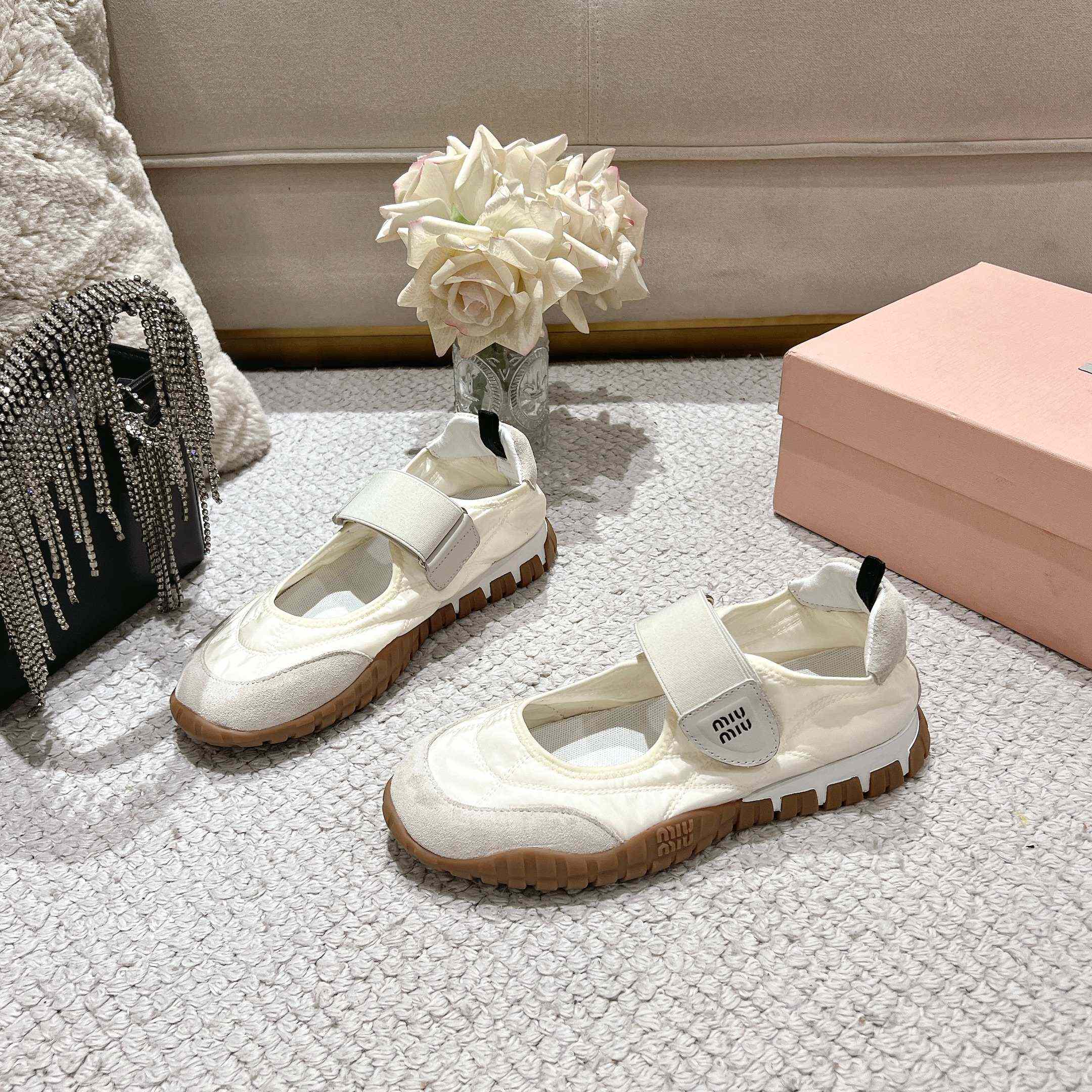 Miu Miu Tyre Technical Fabric And Suede Ballerinas - FashionPlug
