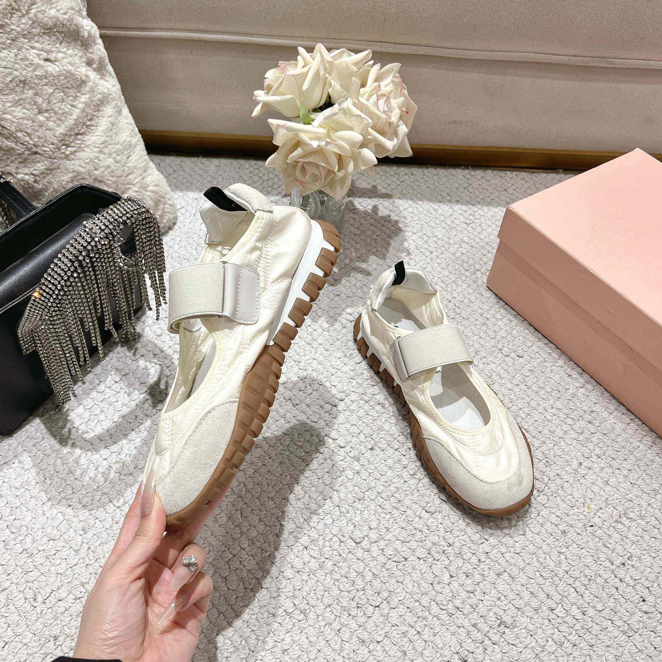 Miu Miu Tyre Technical Fabric And Suede Ballerinas - FashionPlug