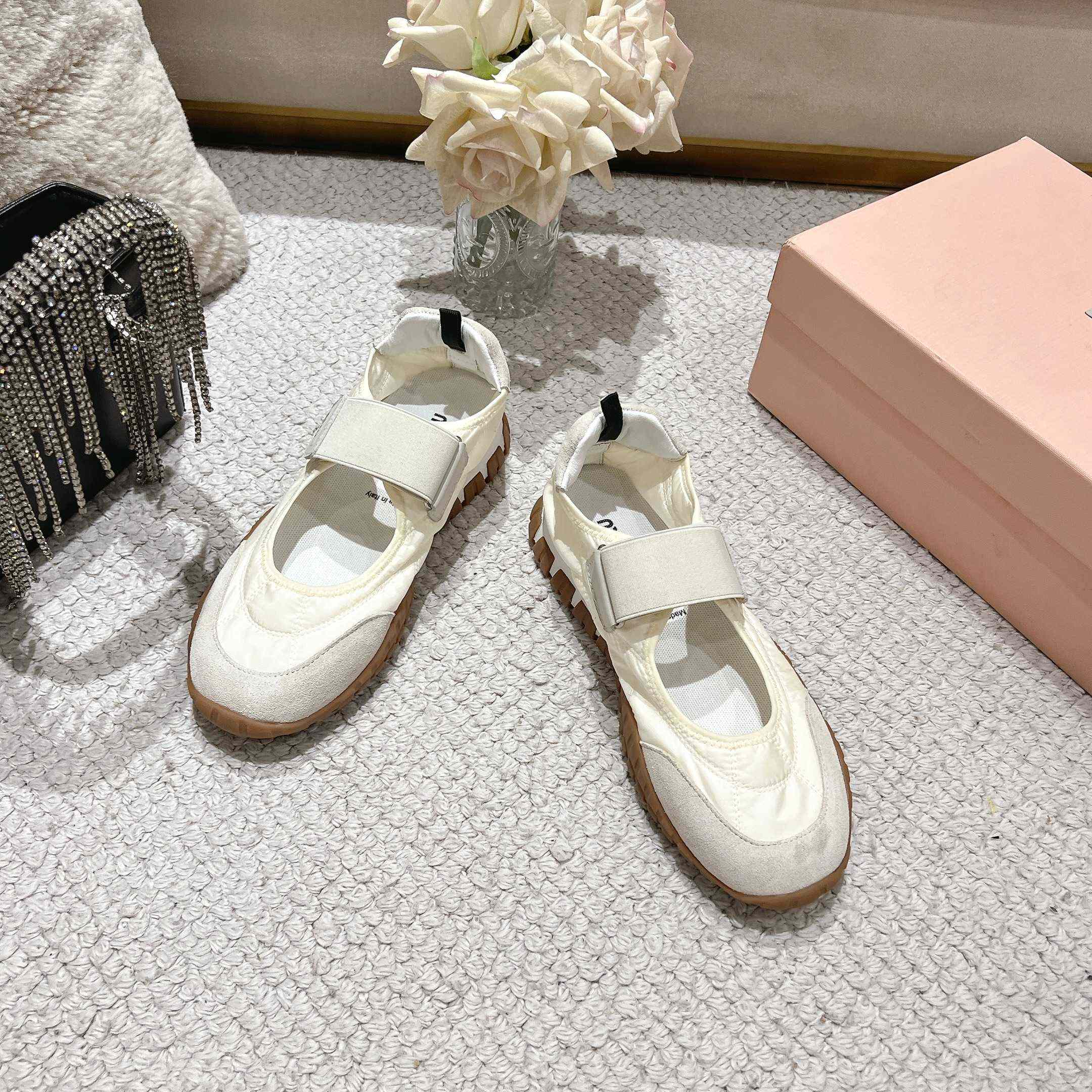 Miu Miu Tyre Technical Fabric And Suede Ballerinas - FashionPlug