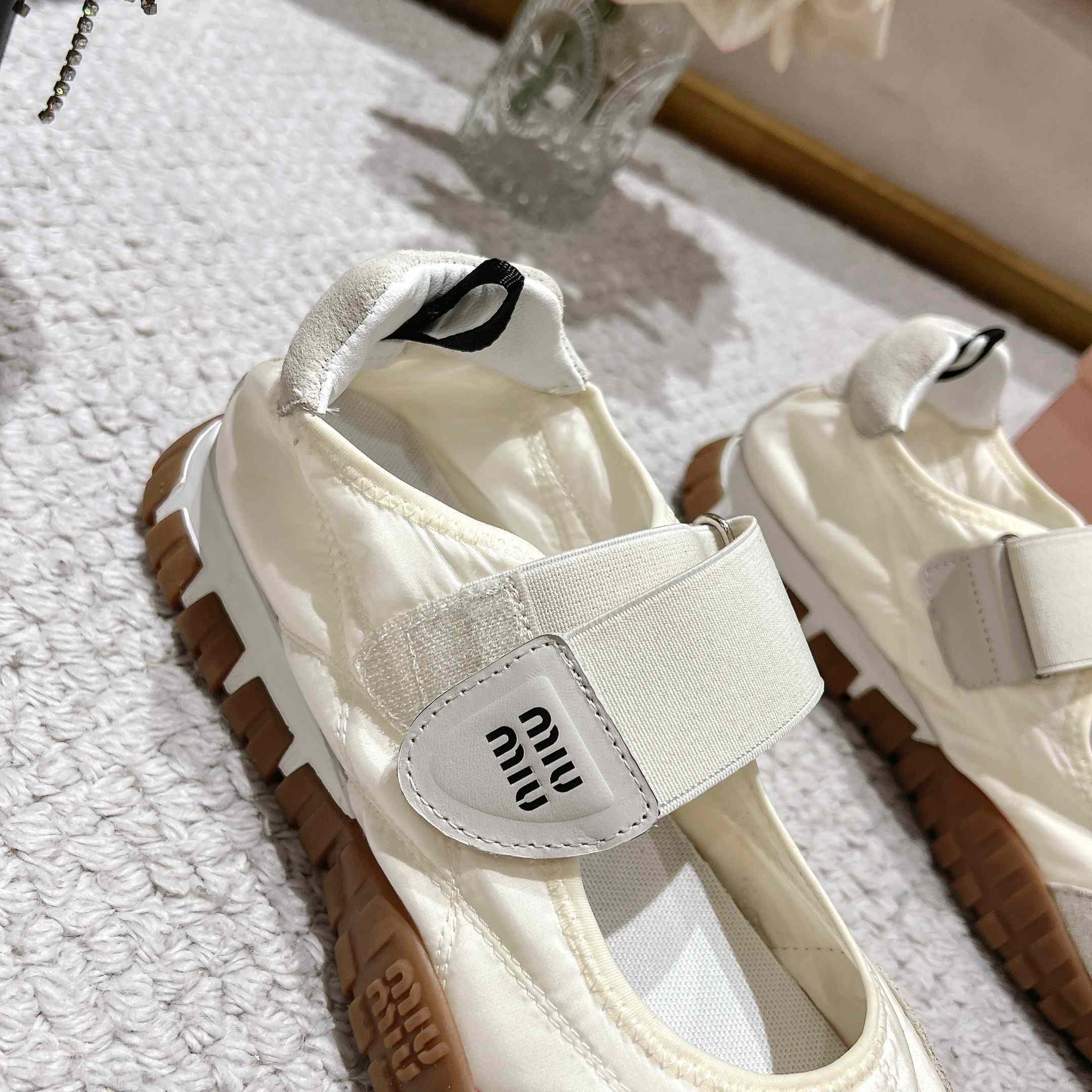 Miu Miu Tyre Technical Fabric And Suede Ballerinas - FashionPlug