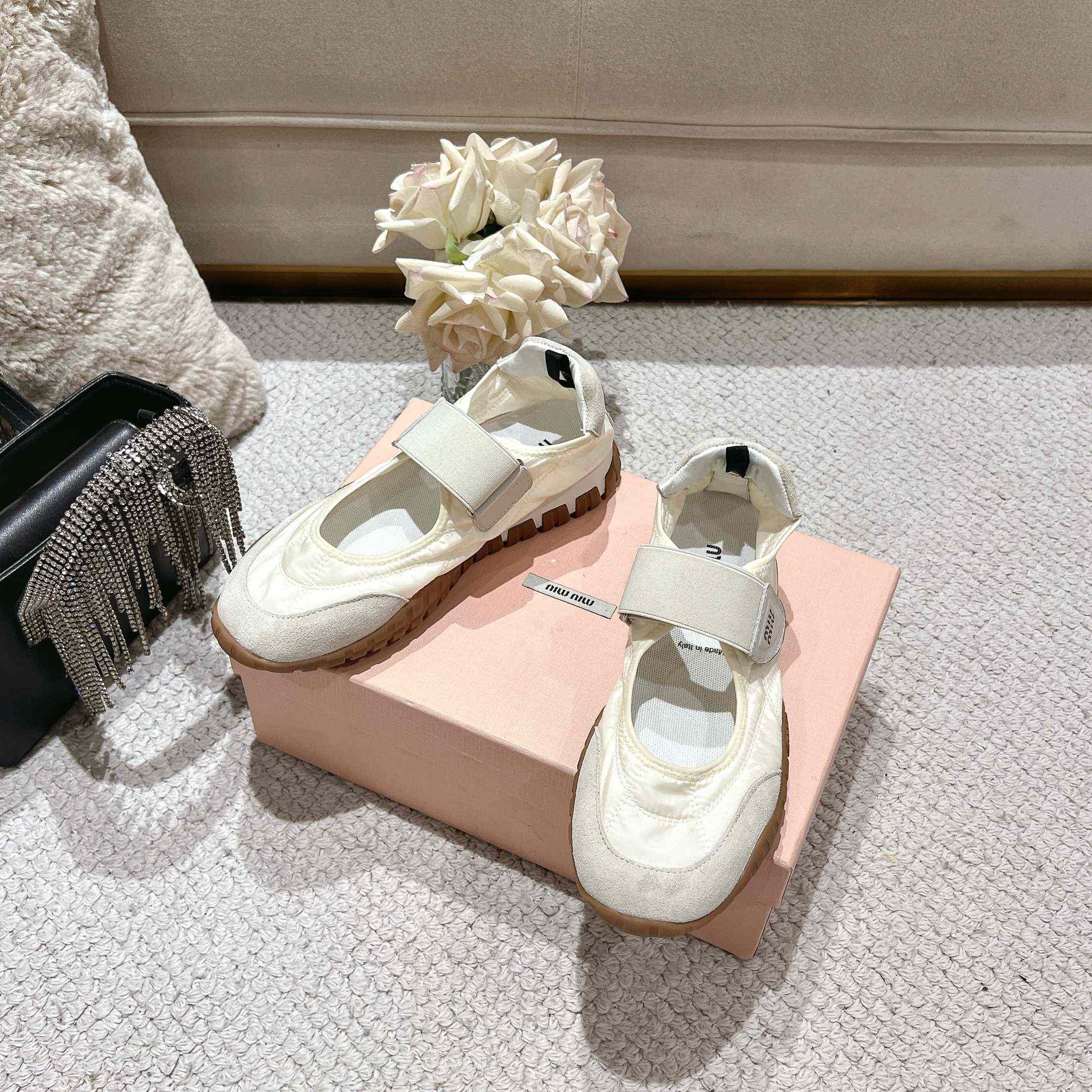 Miu Miu Tyre Technical Fabric And Suede Ballerinas - FashionPlug