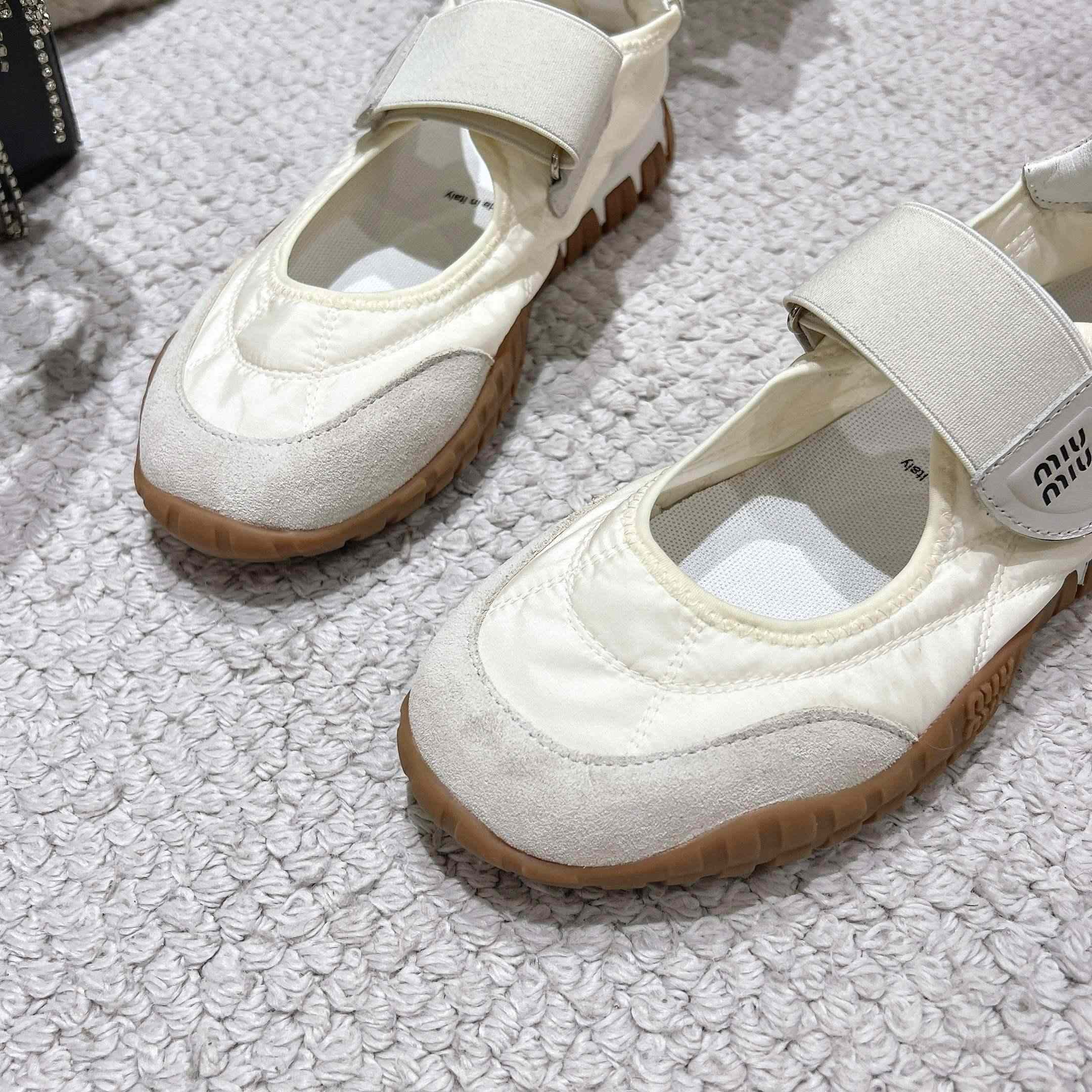 Miu Miu Tyre Technical Fabric And Suede Ballerinas - FashionPlug