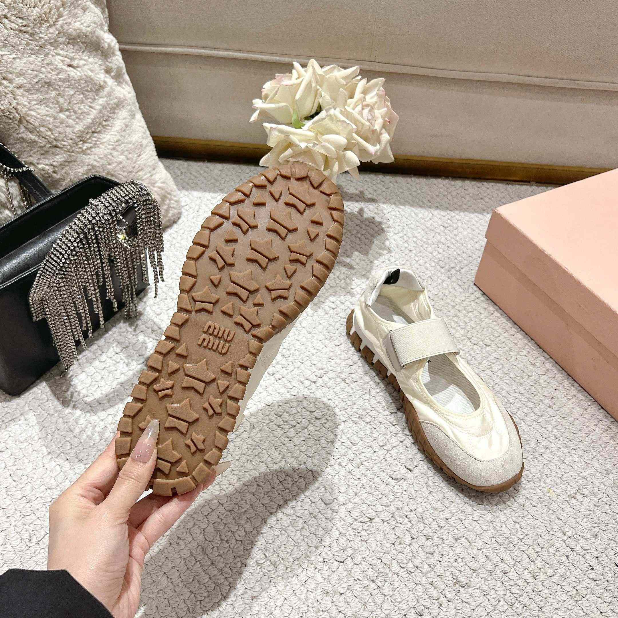 Miu Miu Tyre Technical Fabric And Suede Ballerinas - FashionPlug
