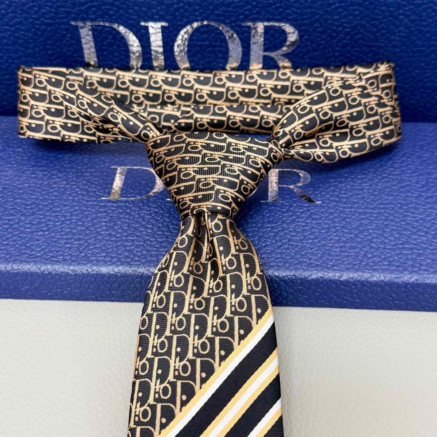 Dior Striped Dior Oblique Tie - FashionPlug