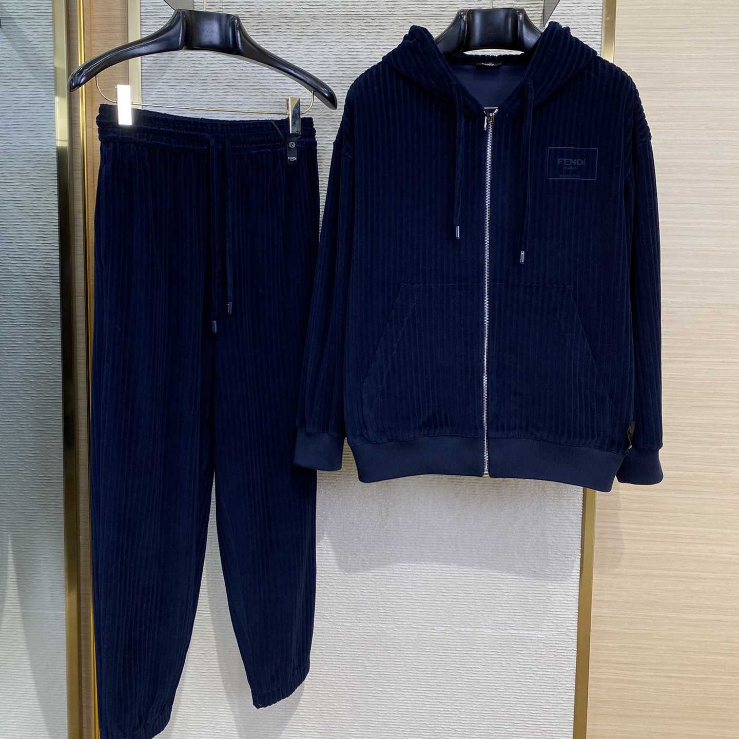Fendi Blue Velvet Sweatshirt And Corduroy Trousers - FashionPlug
